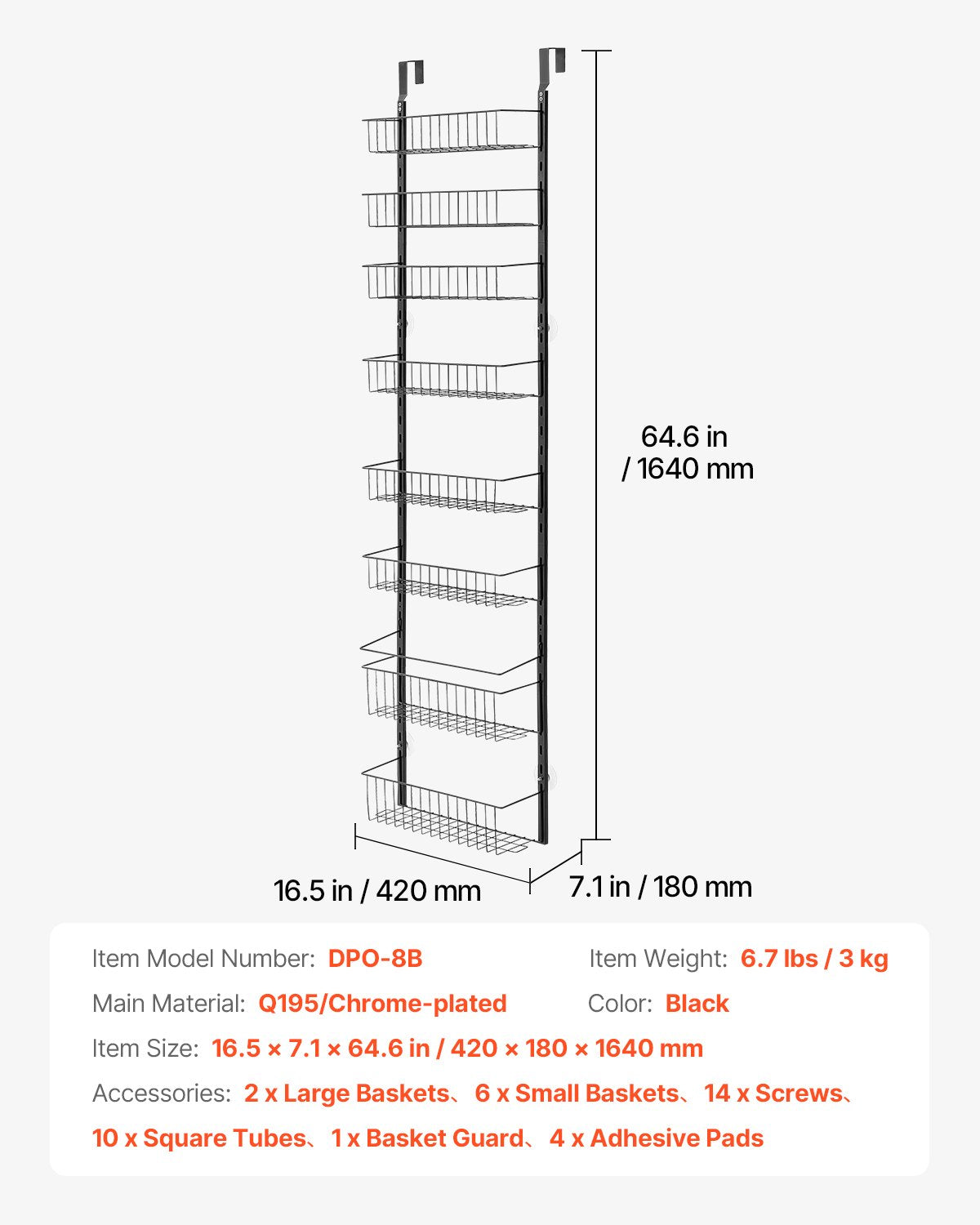 VEVOR 8-Tier Over the Door Pantry Organizer Hanging Storage Rack Adjustable