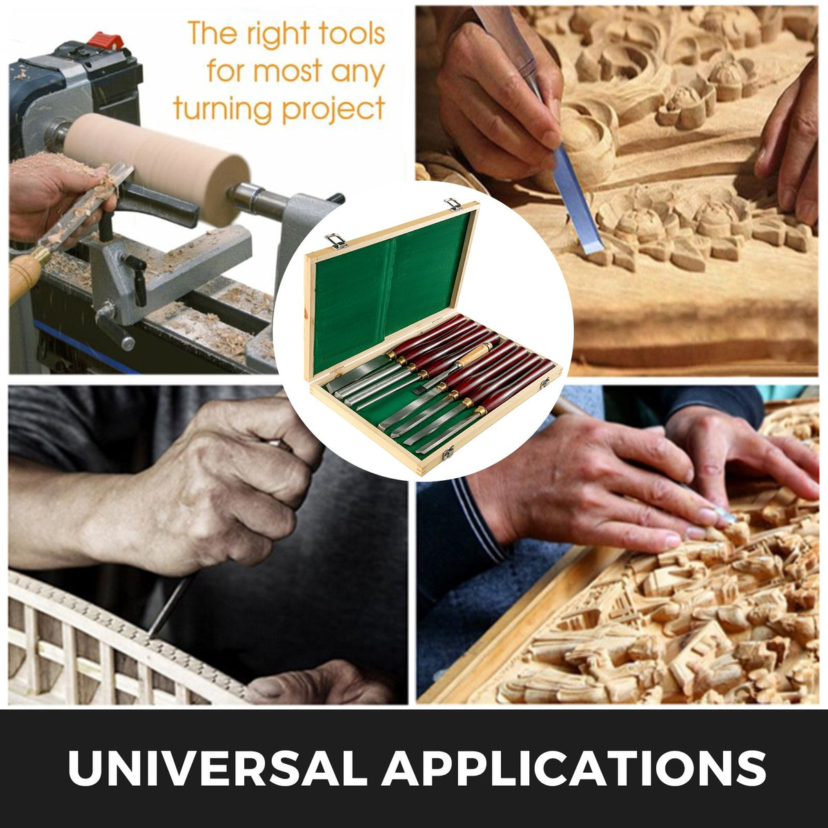 VEVOR Woodworking Lathe Chisel Set 8 Piece Set Lathe Chisel HSS Steel Blades Wood Turning Tools Wooden Case for Storage for Wood Carving Root Carving Furniture Carving Lathes Red