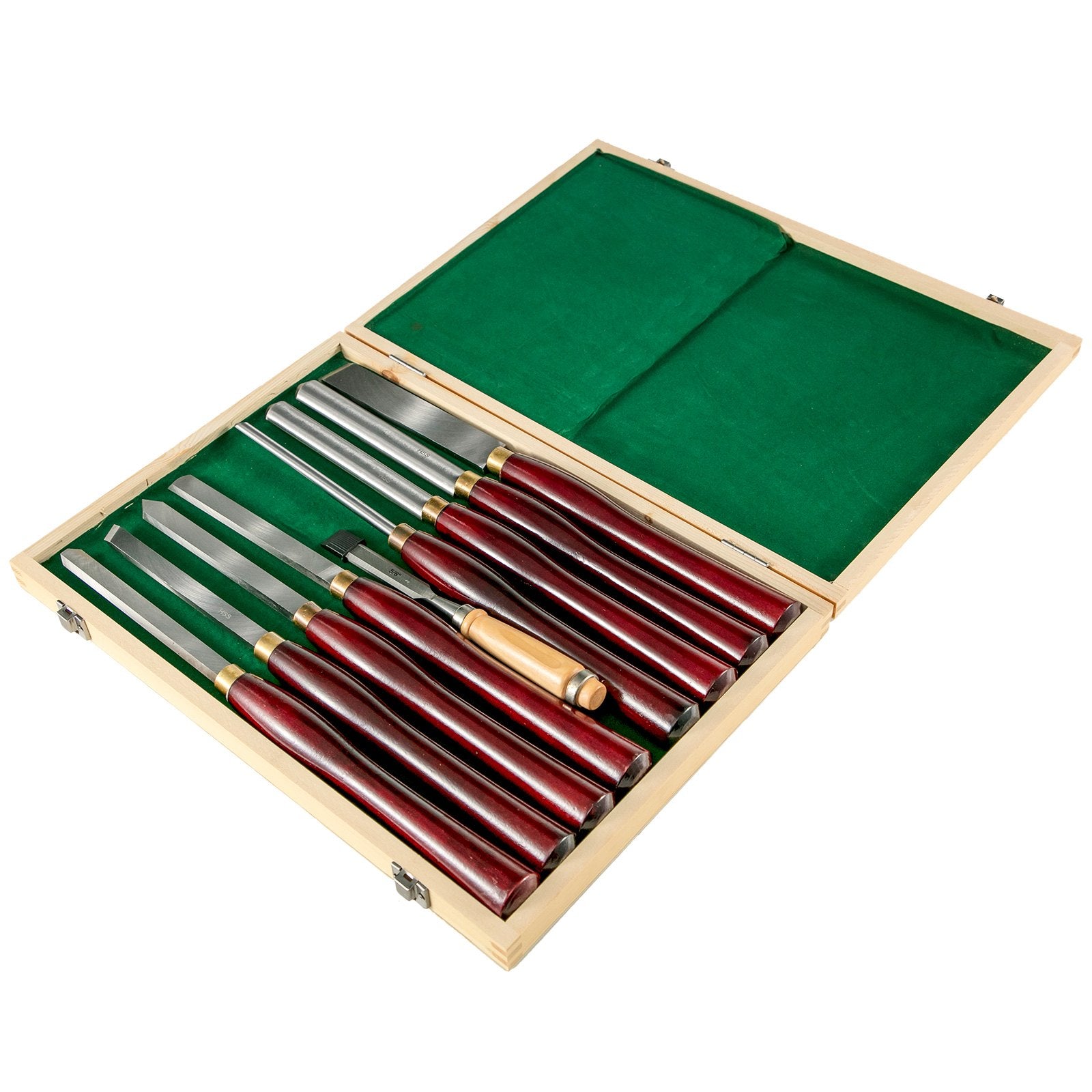 VEVOR Woodworking Lathe Chisel Set 8 Piece Set Lathe Chisel HSS Steel Blades Wood Turning Tools Wooden Case for Storage for Wood Carving Root Carving Furniture Carving Lathes Red