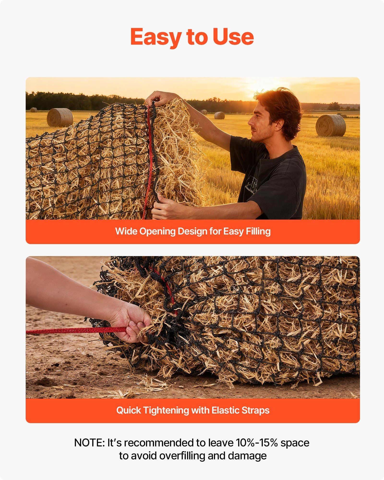 Round Bale Hay Net, 1.5 x 1.5 x 1.5 m, 44.45 x 44.45 mm Holes, PE Material, Reinforced Knotted Design, with Zip Ties, Needle Shuttle, and Repair Twine, Slow Feeder Round Bale Net for Horses