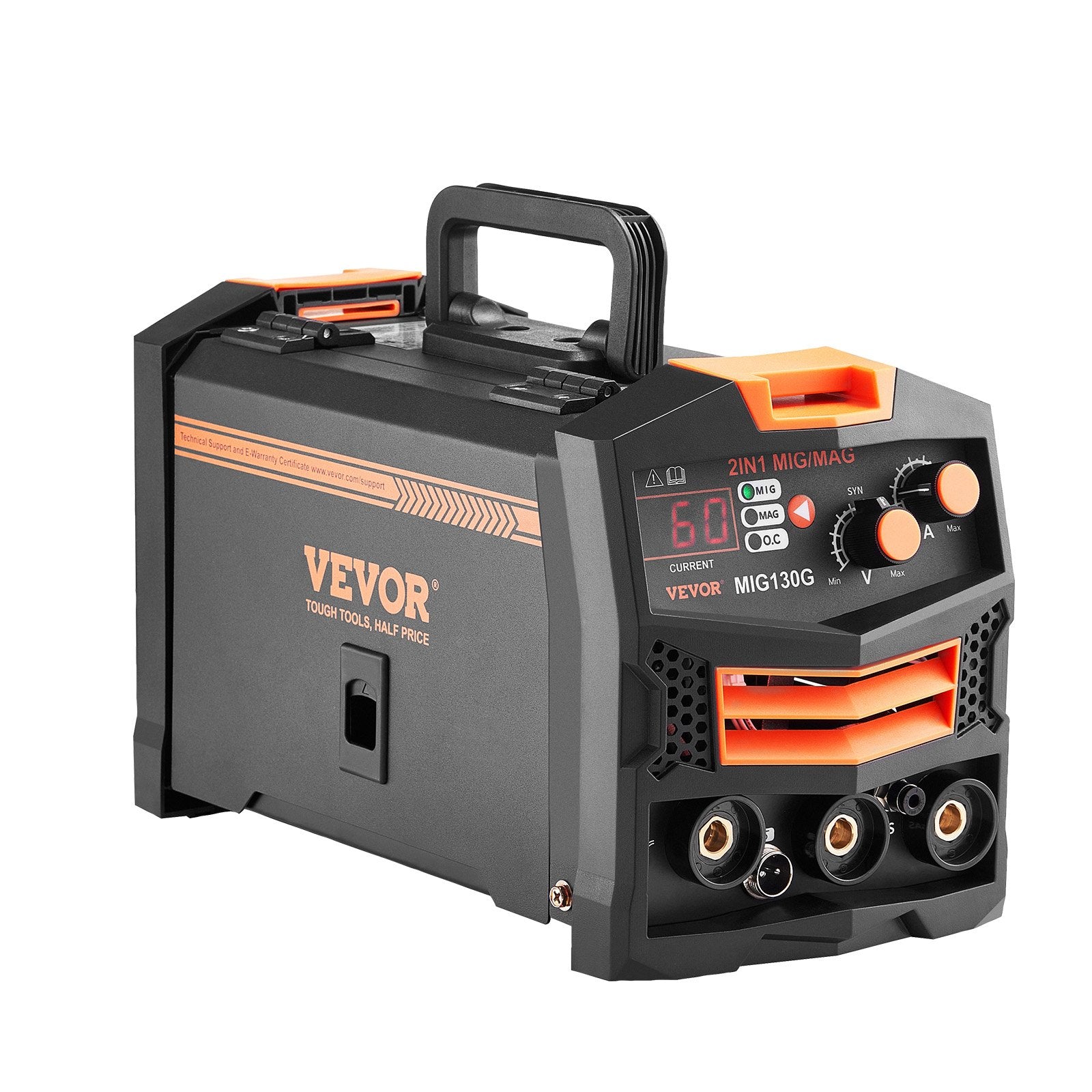 VEVOR MIG Welder, 130A Synergic Mig Welding Machine, 2-in-1 Gas MIG/Gasless Flux Core MIG Multi-Process Welder Machine, Portable Mig Welder with IGBT Inverter Technology & Digital Display Screen