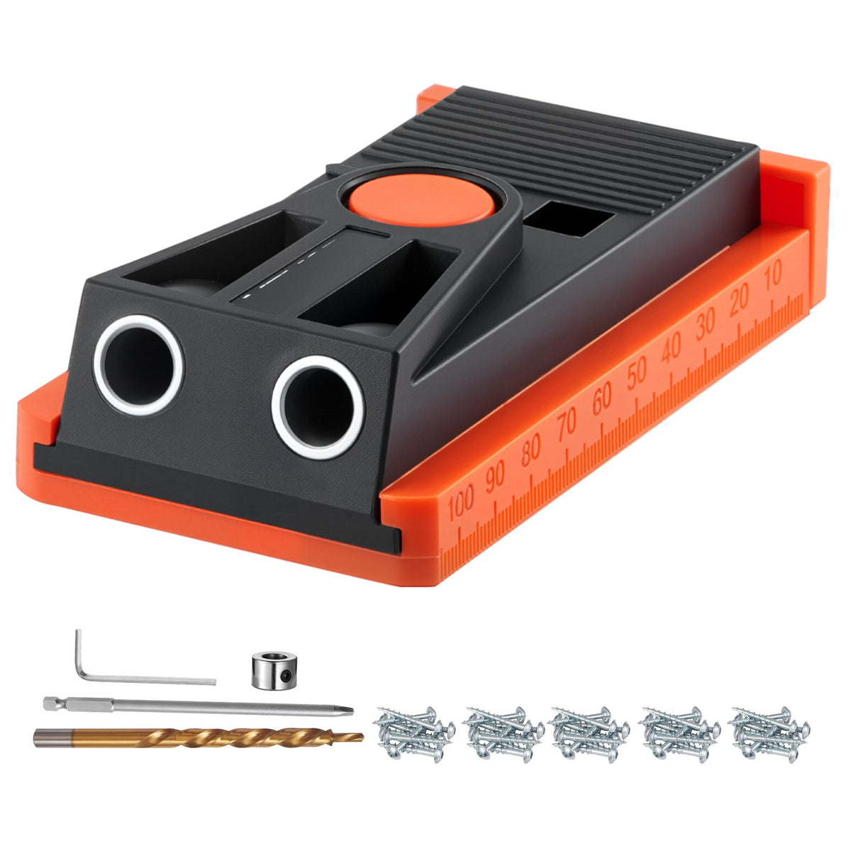 VEVOR Pocket Hole Jig Kit, 12.7 to 38.1 mm Adjustable, Mini Jig Pocket Hole System with Step Drill, Hex Wrench, Drill Stop Ring, Square Drive Bit, and Screws, Reinforced Nylon Frame, for Woodworking