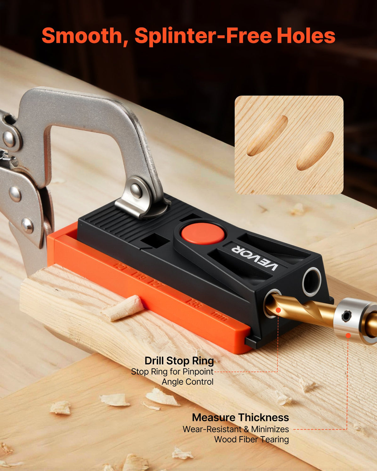 VEVOR Pocket Hole Jig Kit, 12.7 to 38.1 mm Adjustable, Mini Jig Pocket Hole System with Step Drill, Hex Wrench, Drill Stop Ring, Square Drive Bit, and Screws, Reinforced Nylon Frame, for Woodworking