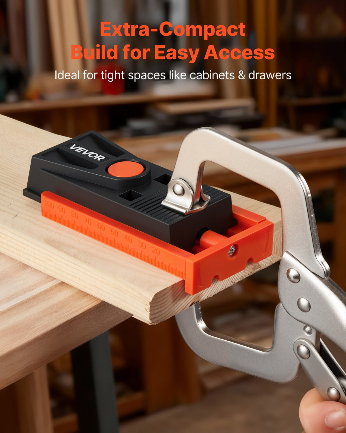 VEVOR Pocket Hole Jig Kit, 12.7 to 38.1 mm Adjustable, Mini Jig Pocket Hole System with Step Drill, Hex Wrench, Drill Stop Ring, Square Drive Bit, and Screws, Reinforced Nylon Frame, for Woodworking