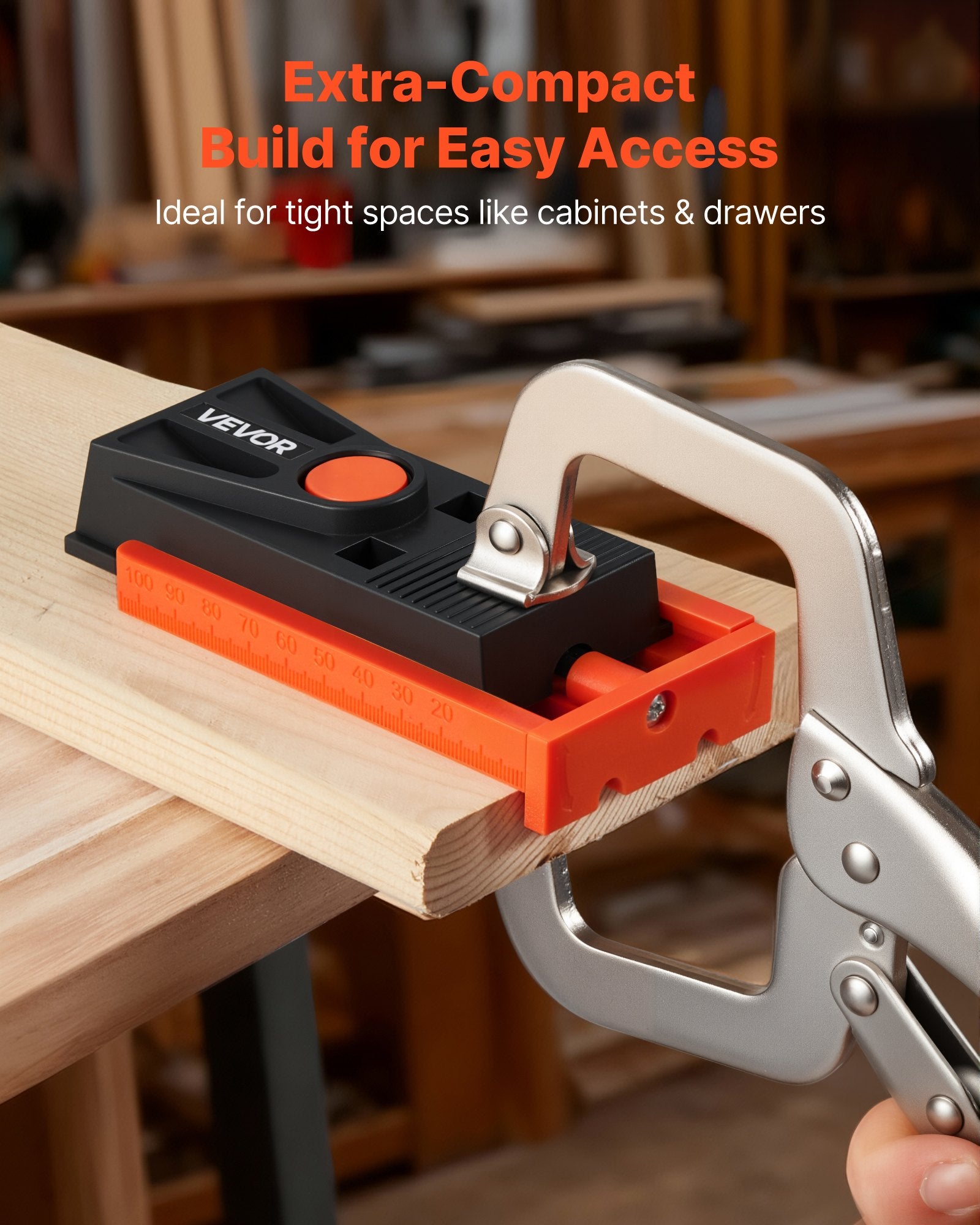 VEVOR Pocket Hole Jig Kit, 12.7 to 38.1 mm Adjustable, Mini Jig Pocket Hole System with Step Drill, Hex Wrench, Drill Stop Ring, Square Drive Bit, and Screws, Reinforced Nylon Frame, for Woodworking