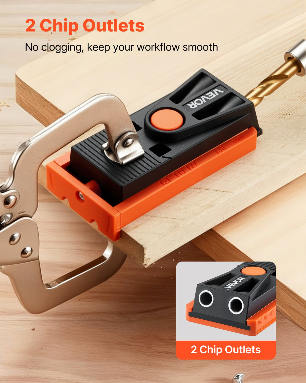 VEVOR Pocket Hole Jig Kit, 12.7 to 38.1 mm Adjustable, Mini Jig Pocket Hole System with Step Drill, Hex Wrench, Drill Stop Ring, Square Drive Bit, and Screws, Reinforced Nylon Frame, for Woodworking