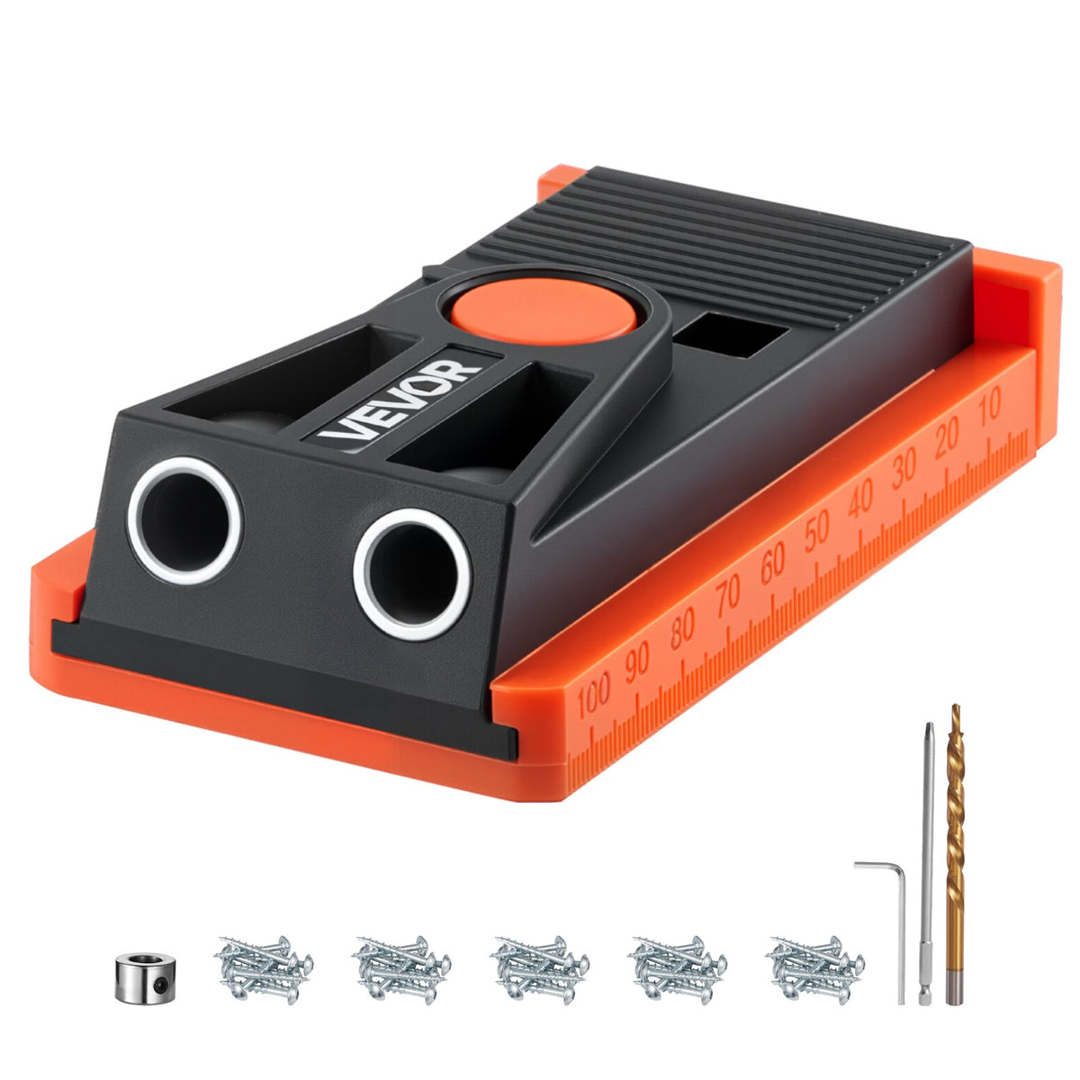 VEVOR Pocket Hole Jig Kit, 12.7 to 38.1 mm Adjustable, Mini Jig Pocket Hole System with Step Drill, Hex Wrench, Drill Stop Ring, Square Drive Bit, and Screws, Reinforced Nylon Frame, for Woodworking