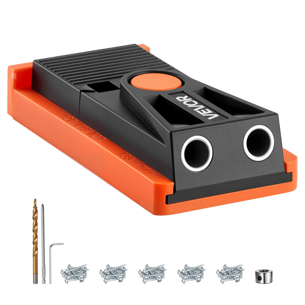 VEVOR Pocket Hole Jig Kit, 12.7 to 38.1 mm Adjustable, Mini Jig Pocket Hole System with Step Drill, Hex Wrench, Drill Stop Ring, Square Drive Bit, and Screws, Reinforced Nylon Frame, for Woodworking