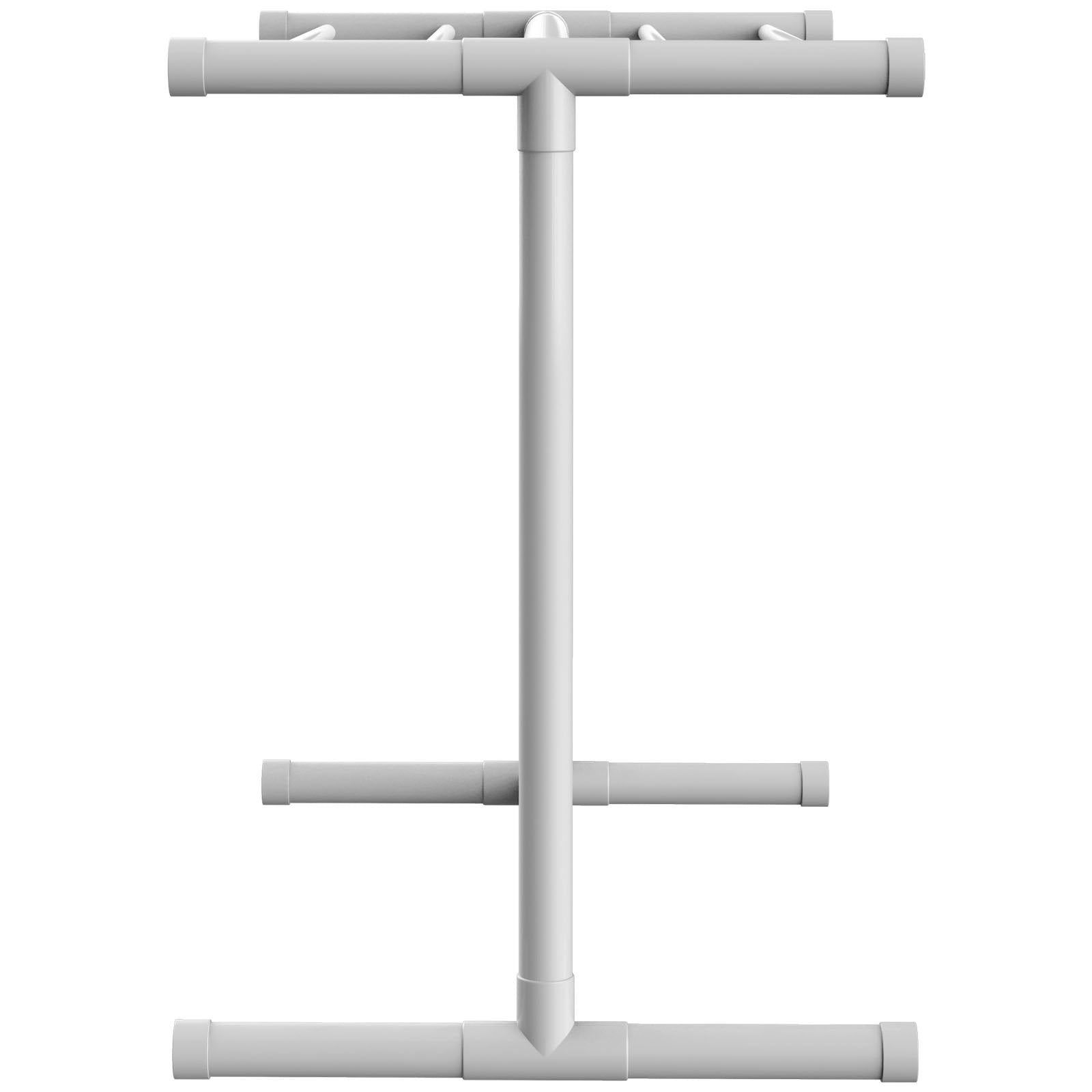 VEVOR Pool Towel Rack, 5 Bar, White, Freestanding Outdoor PVC T-Shape Poolside Storage Organizer, Include 8 Towel Clips, Mesh Bag, Hook, Also Stores Floats and Paddles, for Beach, Swimming Pool, Home