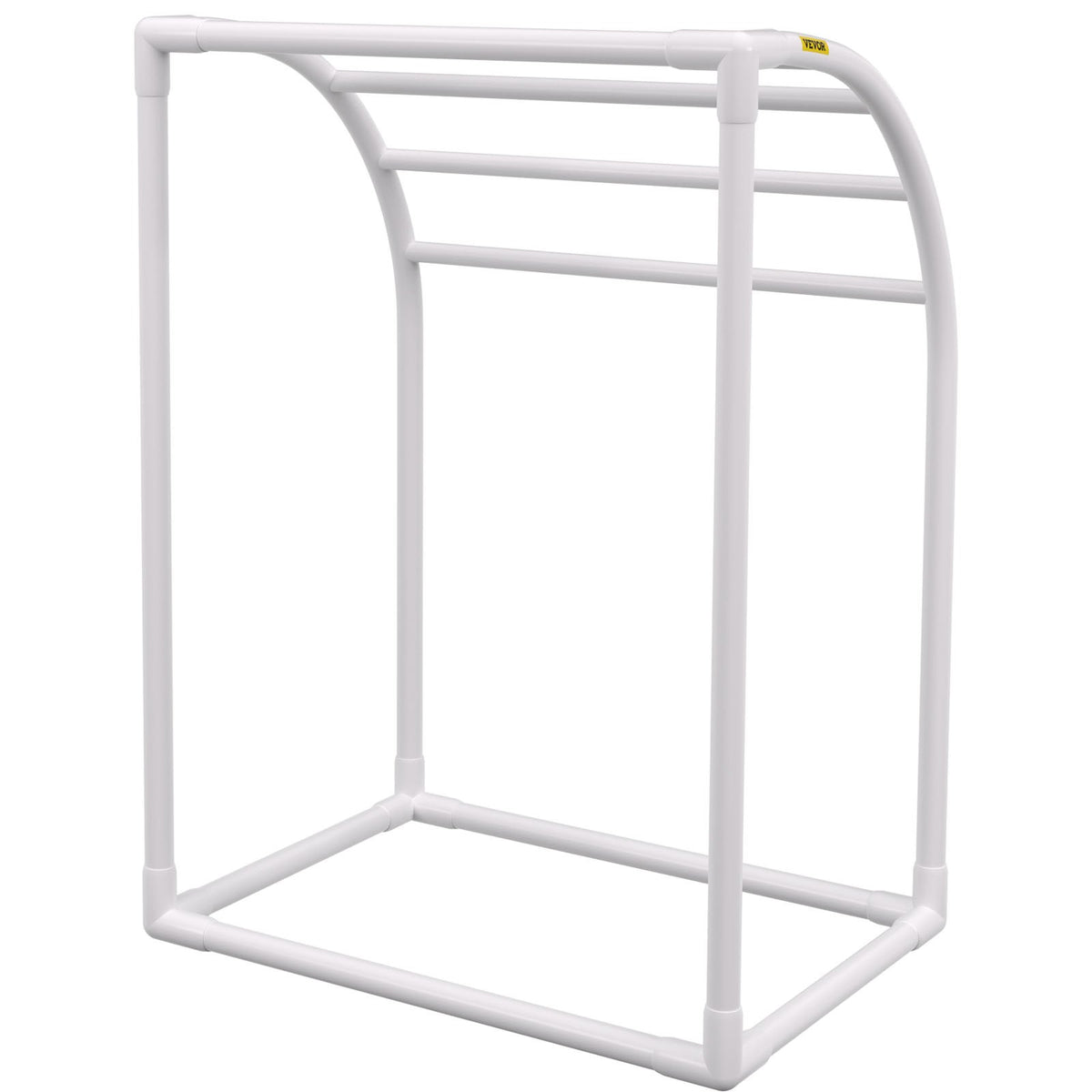 VEVOR Pool Towel Rack, 5 Bar, Milky, Freestanding Outdoor PVC Curved Poolside Storage Organizer, Include 8 Towel Clips, Mesh Bag, Hook, Also Stores Floats and Paddles, for Beach, Swimming Pool, Home