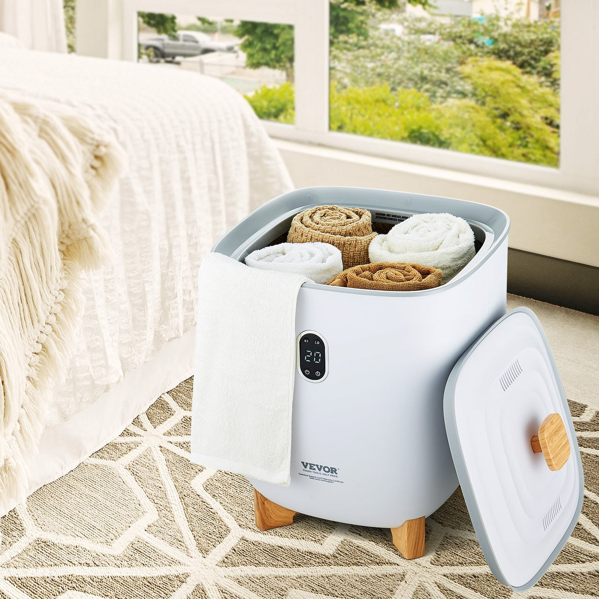 VEVOR 25L Towel Warmer Bucket with LED Screen Bottom Heating Columns Timer White