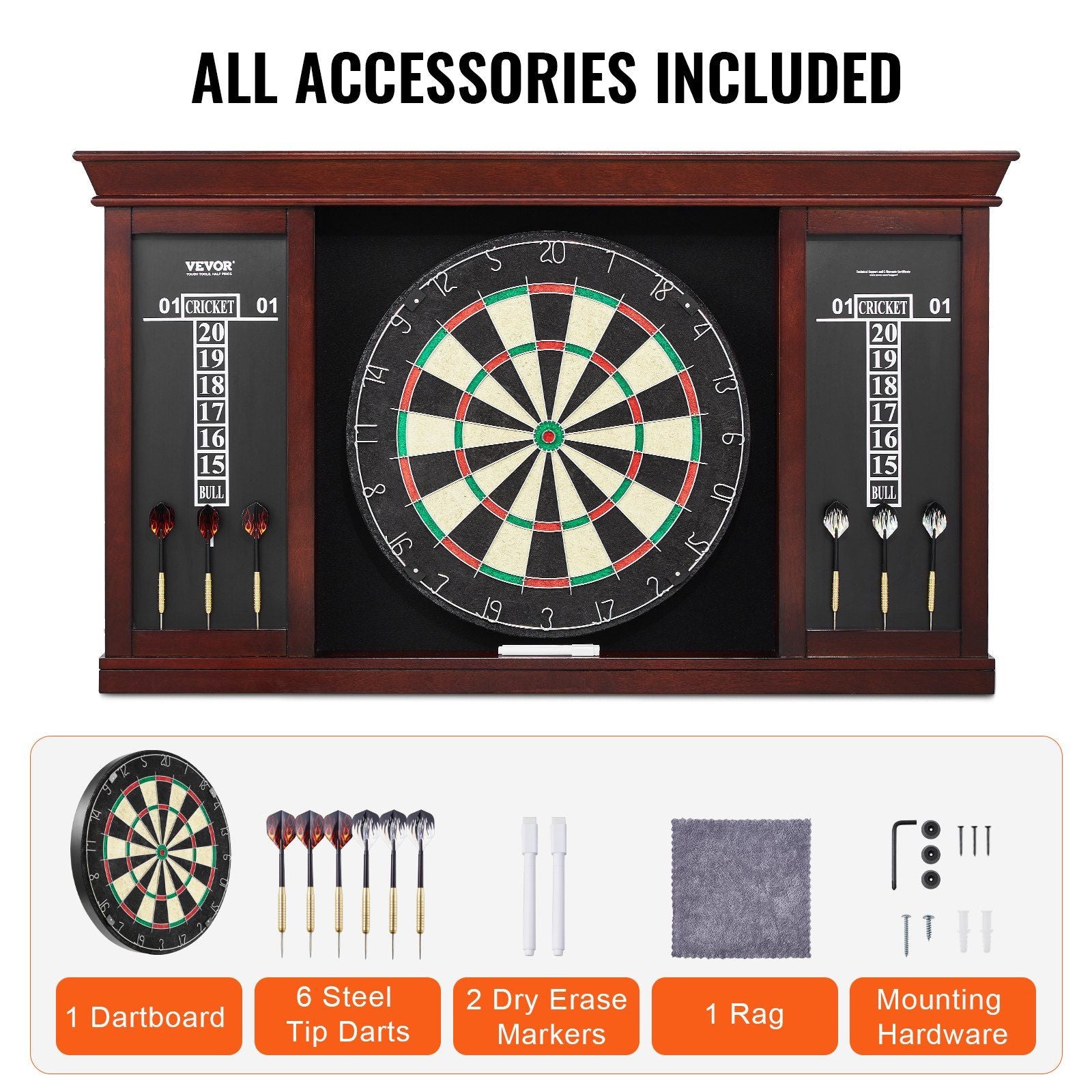 Dartboard and Cabinet Set, Ready-to-Play Bundle Official Size Dartboard Cabinet Set, Steel Tip Dart Cabinet, Features Easy Assembly, Complete with All Accessories, Perfect for Cricket Games
