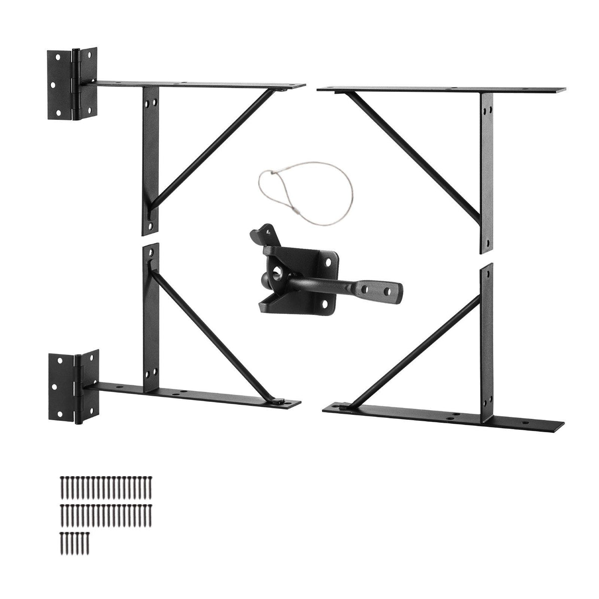 Gate Corner Brace Bracket, Anti Sag Gate Frame Hardware Kit, Gate Frame Brace Bracket with Latch Lock, Latch Lock Rope, for Shed Doors, Corral Gates, Driveway Gates, Stable Gates, Iron, Black