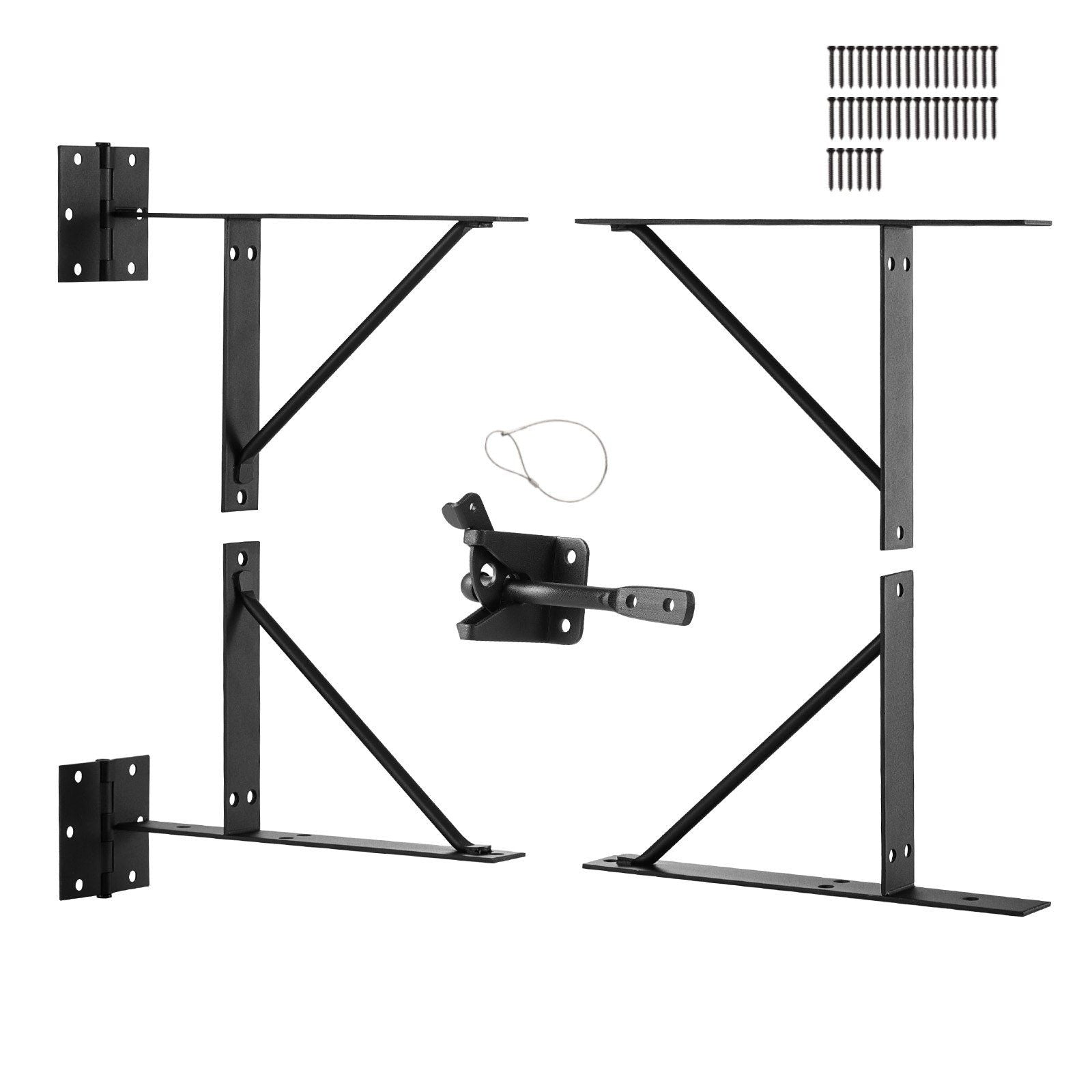 Gate Corner Brace Bracket, Anti Sag Gate Frame Hardware Kit, Gate Frame Brace Bracket with Latch Lock, Latch Lock Rope, for Shed Doors, Corral Gates, Driveway Gates, Stable Gates, Iron, Black