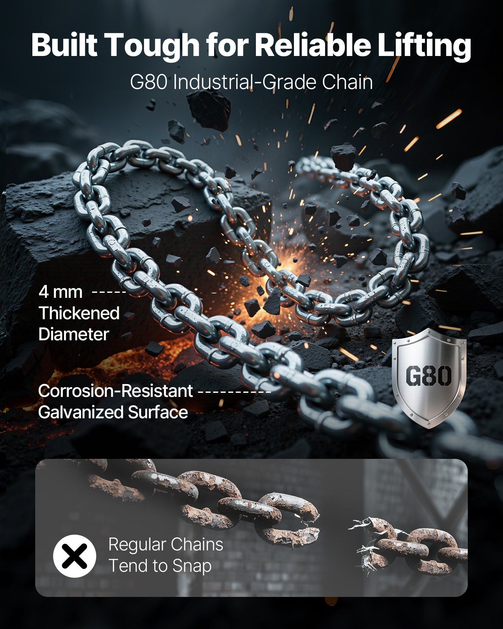 Manual Lever Chain Hoist, 1/2T 500KG Capacity Heavy Duty Come Along, 6M Lift G80 Alloy Steel Chain With Dual Pawl Mechanical Brake, 360° Rotating Hooks, for Warehouse Construction Garage