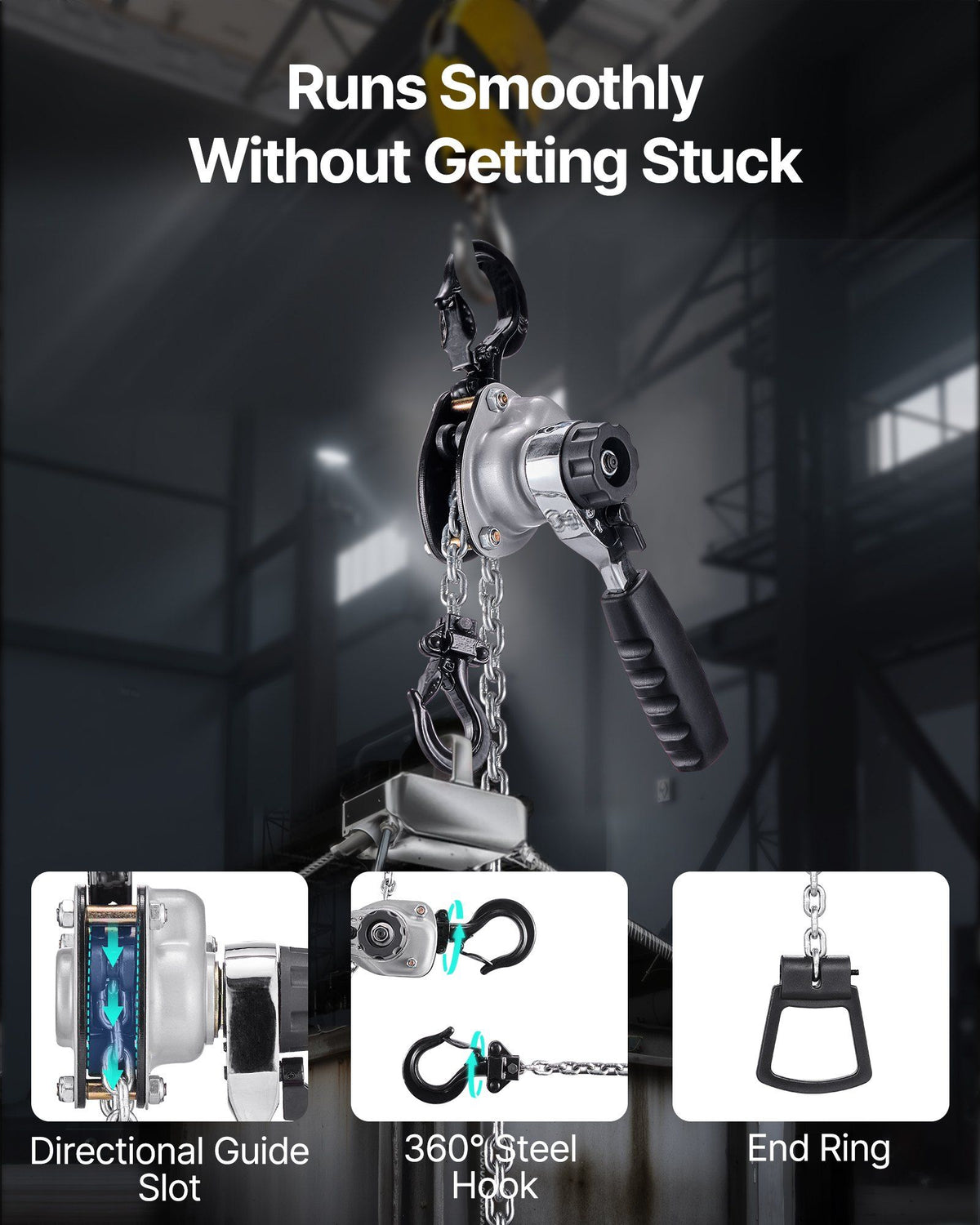 Manual Lever Chain Hoist, 1/2T 500KG Capacity Heavy Duty Come Along, 6M Lift G80 Alloy Steel Chain With Dual Pawl Mechanical Brake, 360° Rotating Hooks, for Warehouse Construction Garage