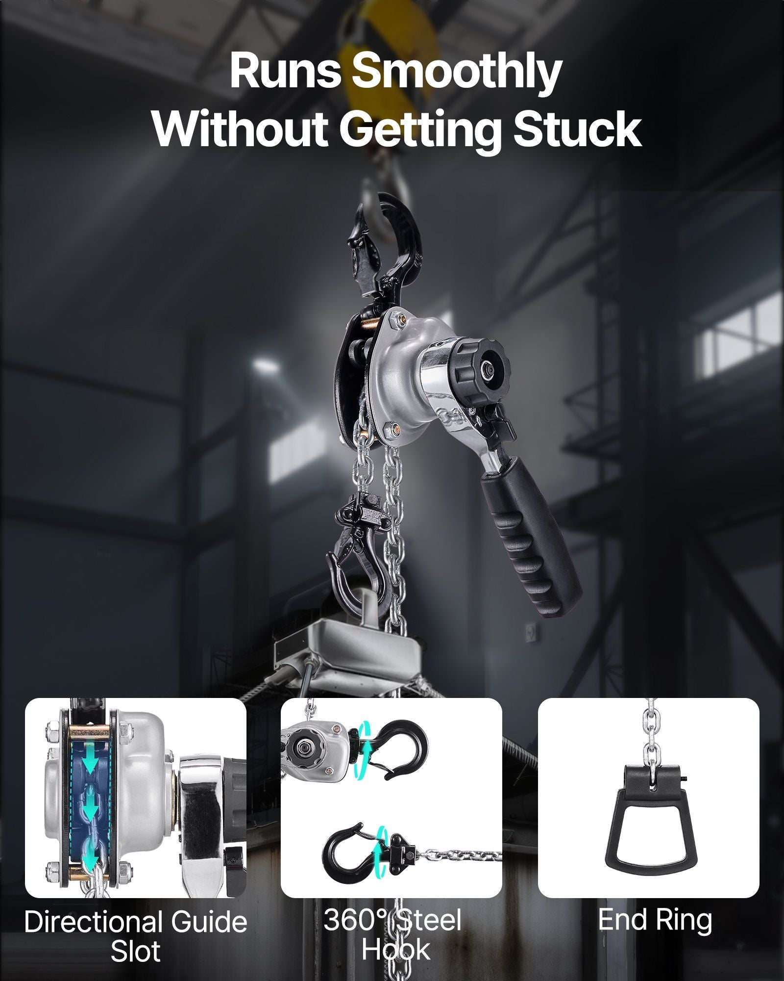 Manual Lever Chain Hoist, 1/2T 500KG Capacity Heavy Duty Come Along, 6M Lift G80 Alloy Steel Chain With Dual Pawl Mechanical Brake, 360° Rotating Hooks, for Warehouse Construction Garage