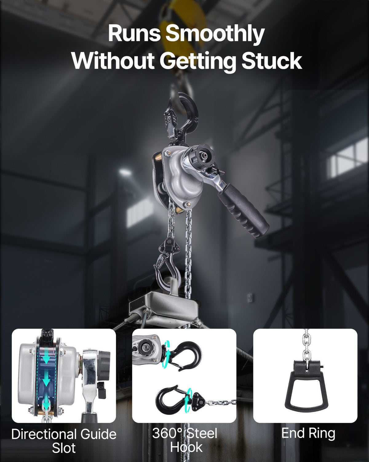 Manual Lever Chain Hoist, 1/4T 250KG Capacity Heavy Duty Come Along, 1.5M Lift G80 Alloy Steel Chain With Dual Pawl Mechanical Brake, 360° Rotating Hooks, for Warehouse Construction Garage