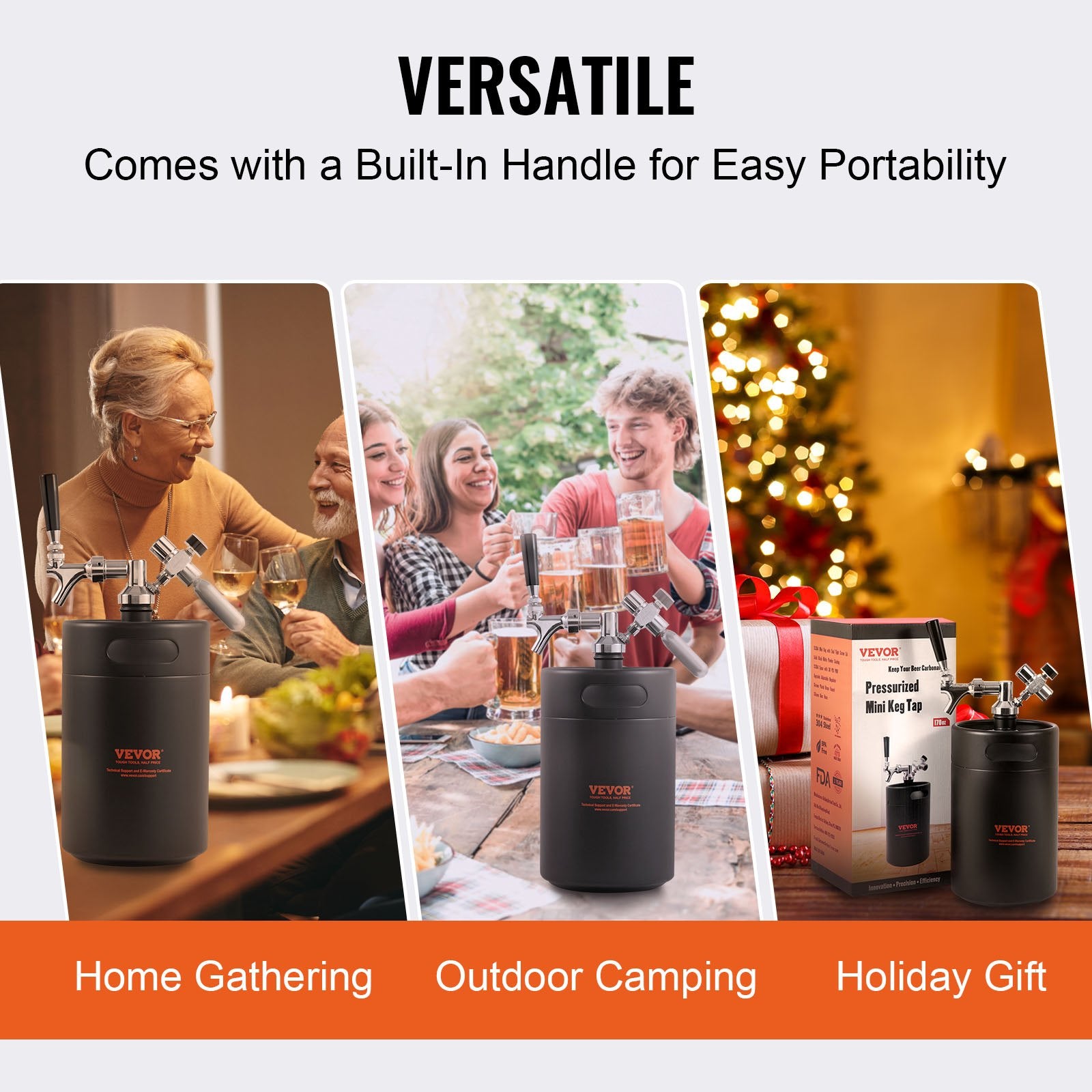 VEVOR Beer Growler Tap System, 5L Mini Keg, 304 Stainless Steel Pressurized Beer Growler, Keg Growler with Pressure Display, CO2 Regulator Faucet, Leak-Proof Ring For Draft, Homebrew, Craft Beer