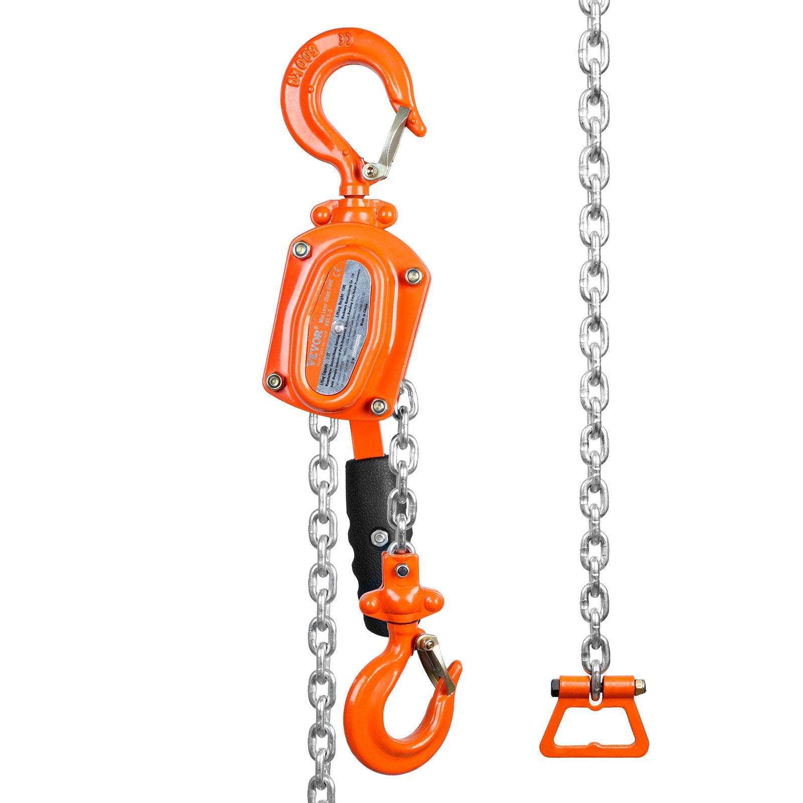VEVOR Manual Lever Chain Hoist, 1/2 Ton 1100 lbs Capacity 10 FT Come Along, G80 Galvanized Carbon Steel with Weston Double-Pawl Brake, Auto Chain Leading & 360° Rotation Hook, for Garage Factory Dock