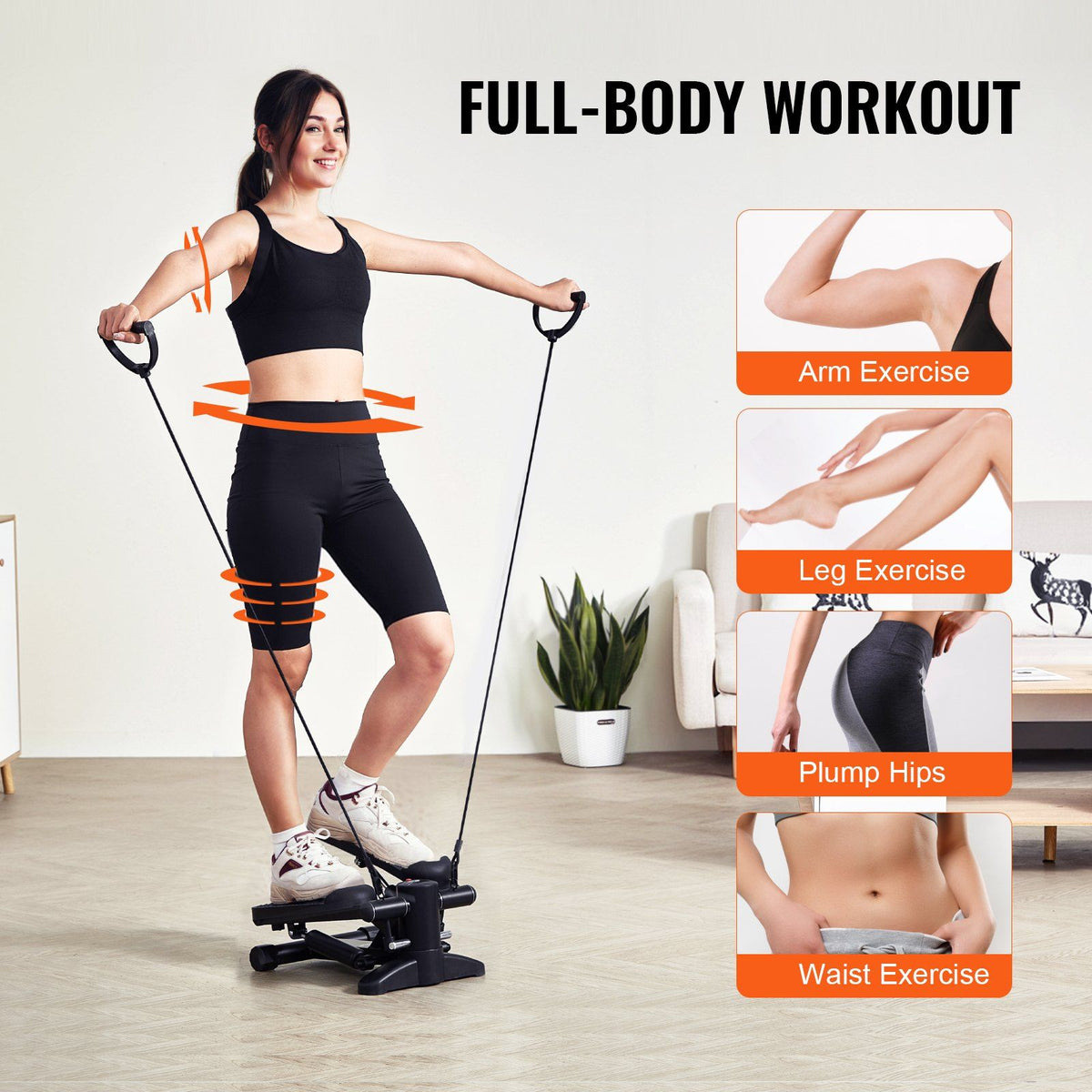 Stair Stepper, Mini Stepper for Exercise at Home, Hydraulic Fitness Stepper with Resistance Bands, Full Body Workout Cardio Equipment, Stair Climber with LCD Monitor, 330LBS Load Capacity