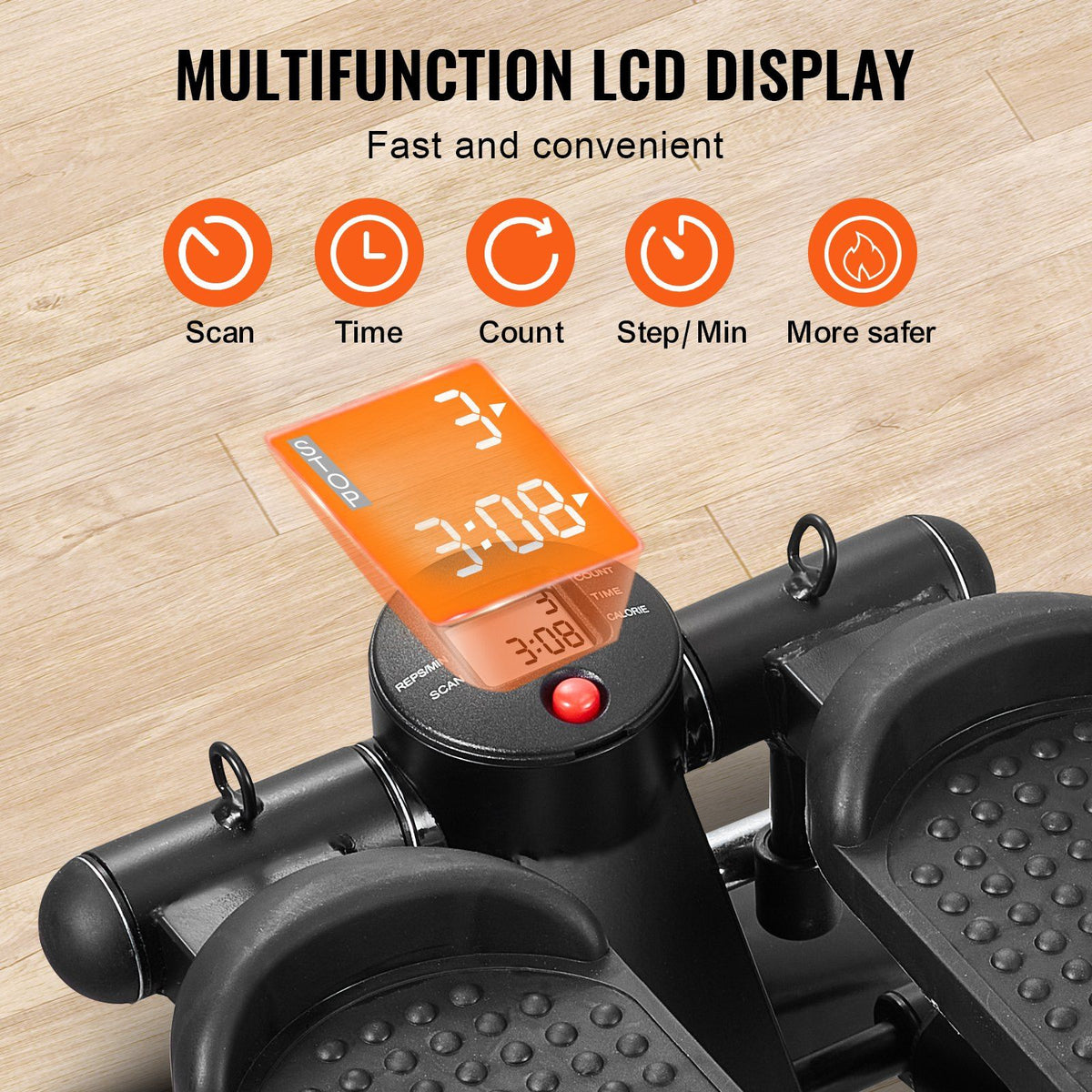 Stair Stepper, Mini Stepper for Exercise at Home, Hydraulic Fitness Stepper with Resistance Bands, Full Body Workout Cardio Equipment, Stair Climber with LCD Monitor, 330LBS Load Capacity