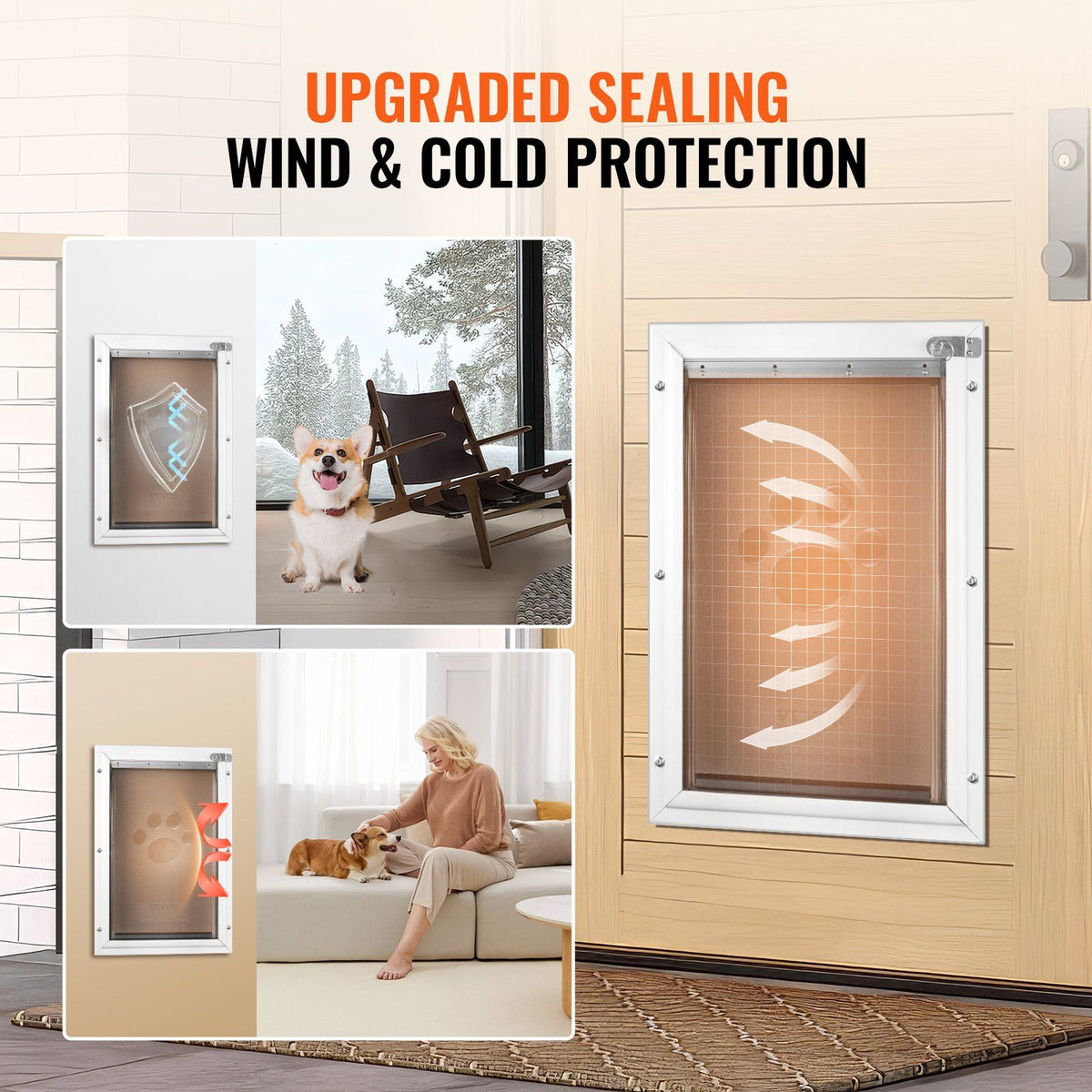 Pet Door, 21 x 30.3 cm Aluminum Frame with Lock and Flap System, Weatherproof Doggy Door, Easy to Install in Interior or Exterior Doors, Pet Door Suitable for Cat Doggie Kitties (White-Small)