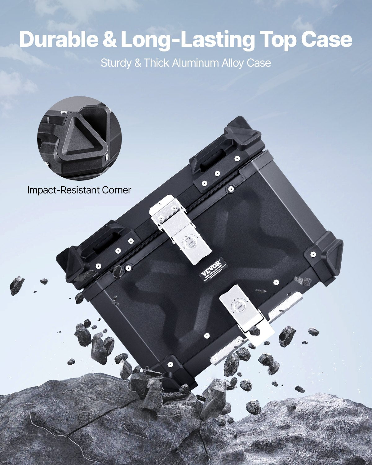 VEVOR Motorcycle Top Case, Universal Aluminum Alloy Motorbike Tail Box with Leather Lining, 45L Waterproof Detachable Motorcycle Top Box with Lock & Back Cushion, Fit for 99% of Motorcycle Frames