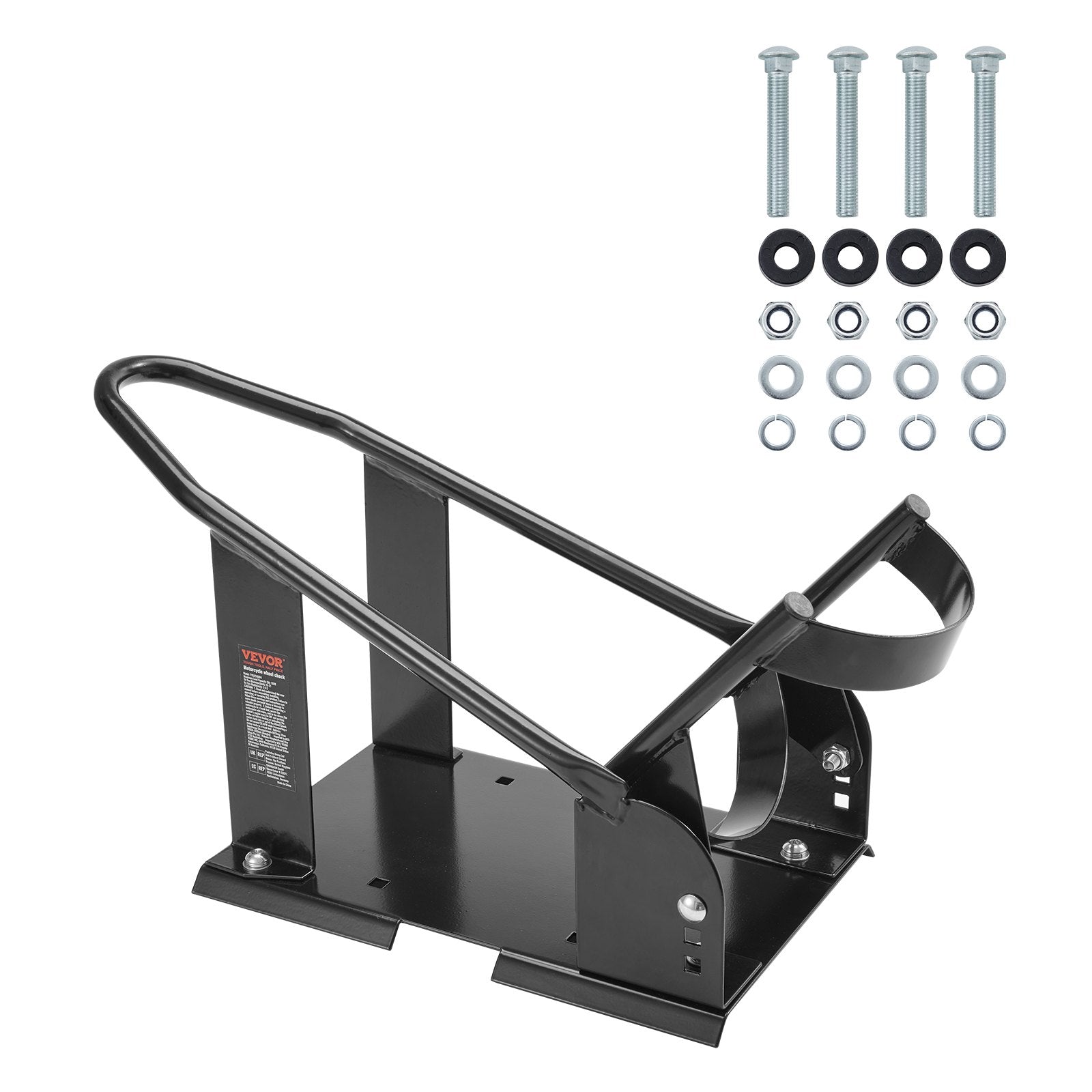 VEVOR Motorcycle Wheel Chock, 816.5 kg Capacity Wheel Cradle Holder, Heavy-duty Steel Motorcycle Front Wheel Stand with 3 Adjustable Holes, For 381-533.4 mm Off-Road Motorcycles, Standard Motorcycles