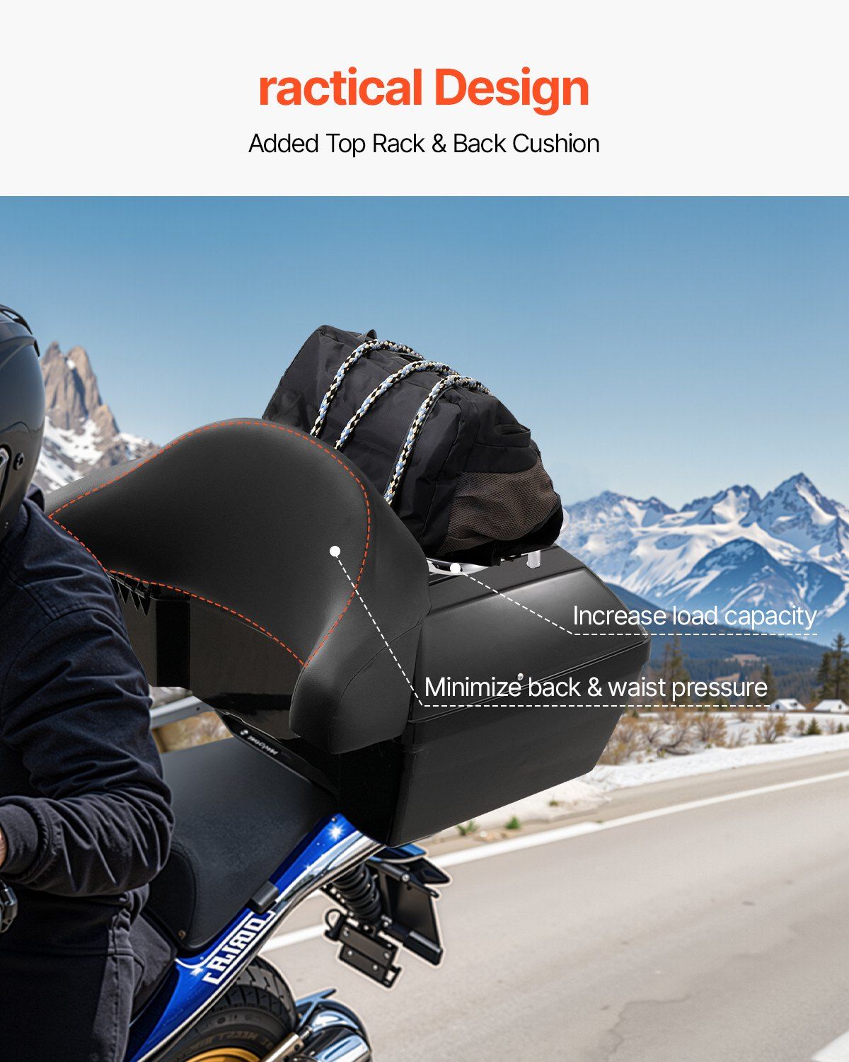 Motorcycle Top Case, Universal Durable PP Material Motorbike Tail Box with Reflective Panel, 48L Waterproof Detachable Motorcycle Top Box with Multi-Hole Base, Fit for 99% of Motorcycle Frames