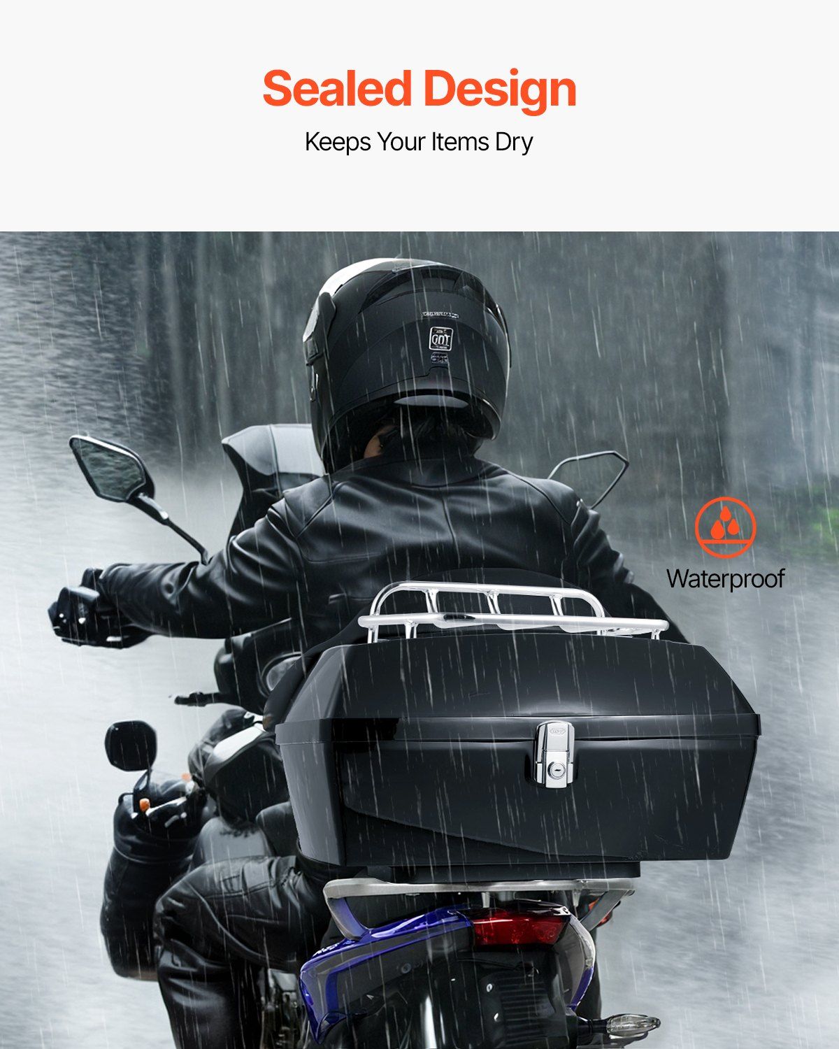 Motorcycle Top Case, Universal Durable PP Material Motorbike Tail Box with Reflective Panel, 48L Waterproof Detachable Motorcycle Top Box with Multi-Hole Base, Fit for 99% of Motorcycle Frames