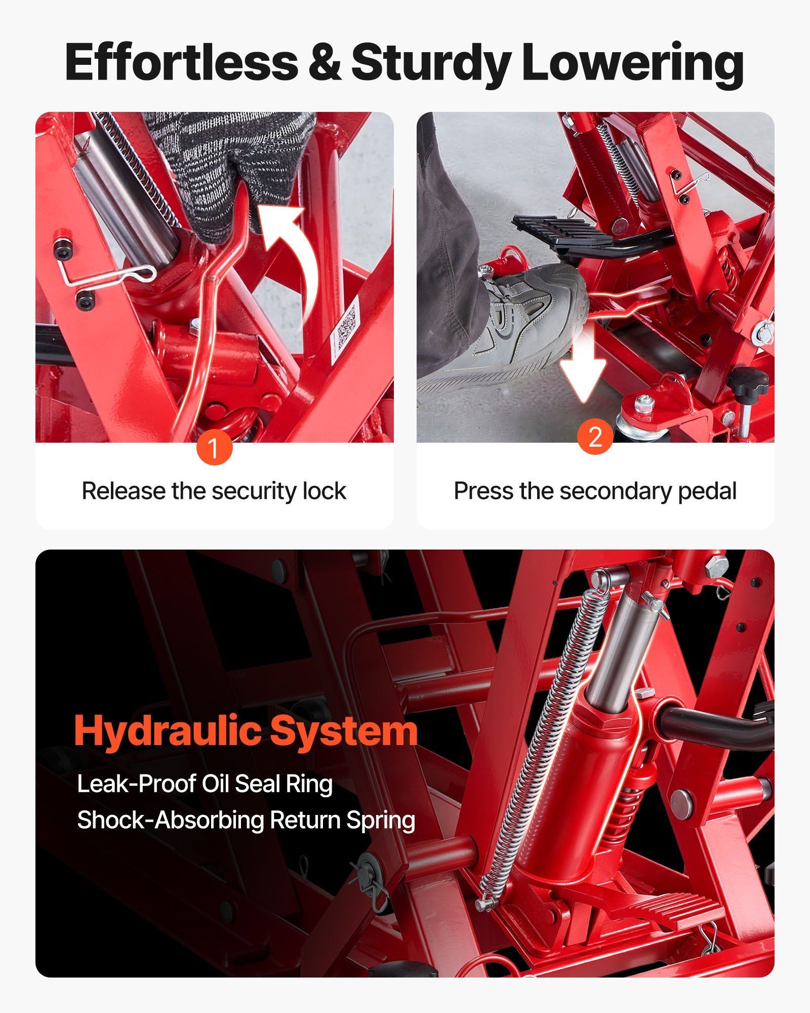 Hydraulic Motorcycle Lift Jack, 680 kg Capacity, ATV Lift Jack Portable Motorcycle Hoist Stand with 4 Wheels, 115-385 mm Height Range, Hydraulic Foot-Operated Hoist Stand for ATVs, Dirt Bikes