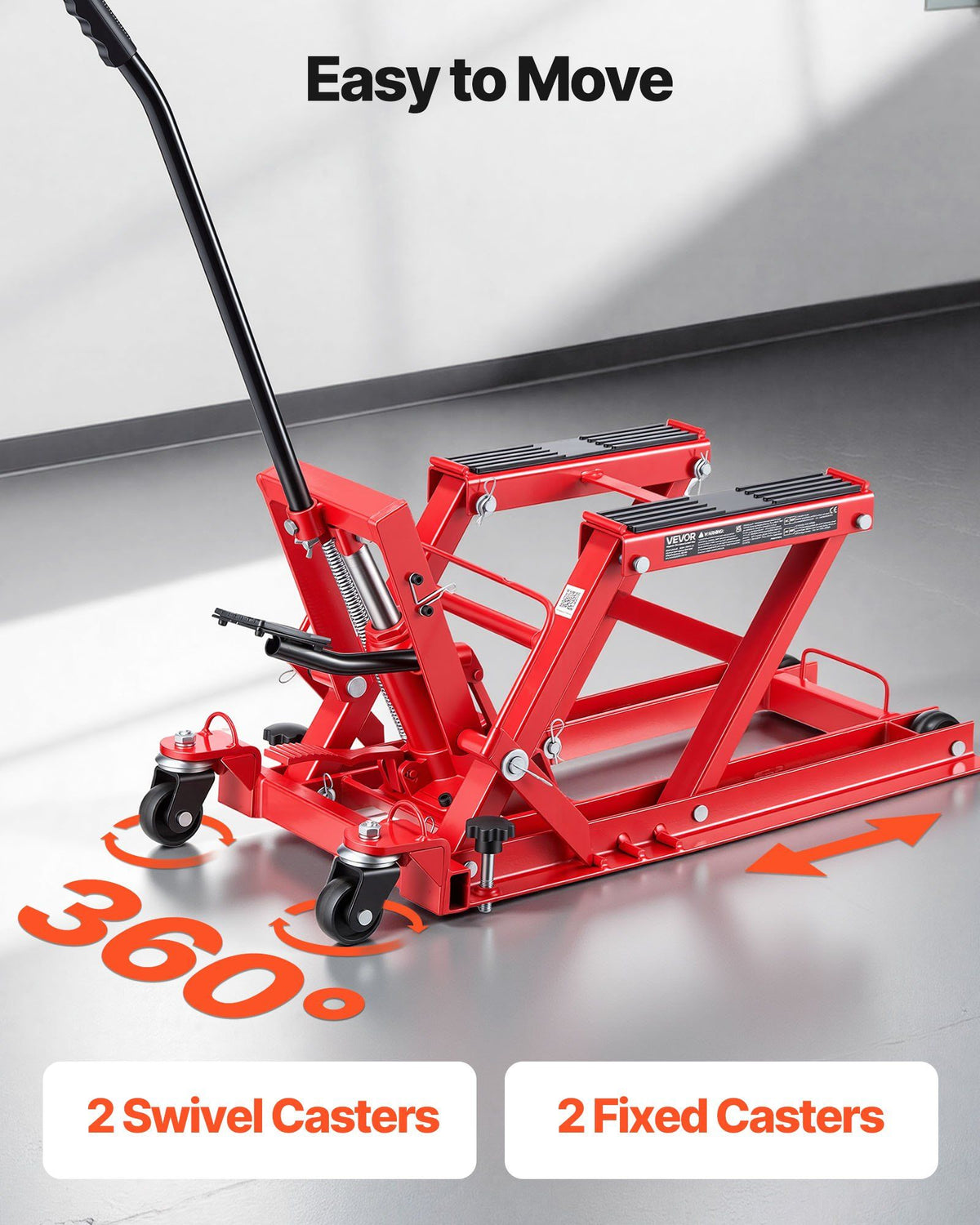 Hydraulic Motorcycle Lift Jack, 680 kg Capacity, ATV Lift Jack Portable Motorcycle Hoist Stand with 4 Wheels, 115-385 mm Height Range, Hydraulic Foot-Operated Hoist Stand for ATVs, Dirt Bikes