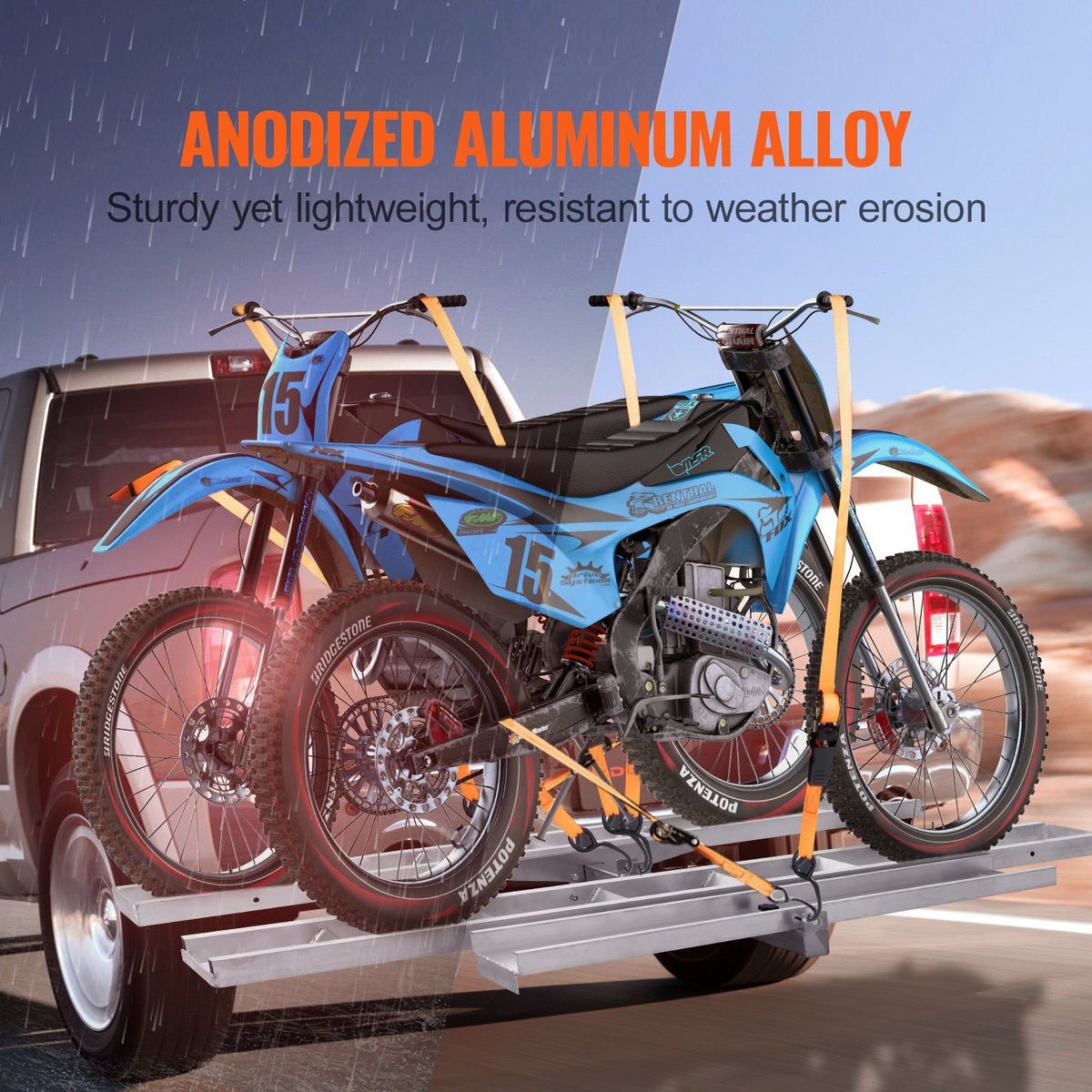 VEVOR Motorcycle Carrier, 2-Bike 272.15KGS Aluminum Motorcycle Carrier Hitch Mount, Loading Ramp, Scooter Dirt Bike Trailer Hauler, Ratchet Straps and Stabilizer, for Car, Truck with 2" Hitch Receiver