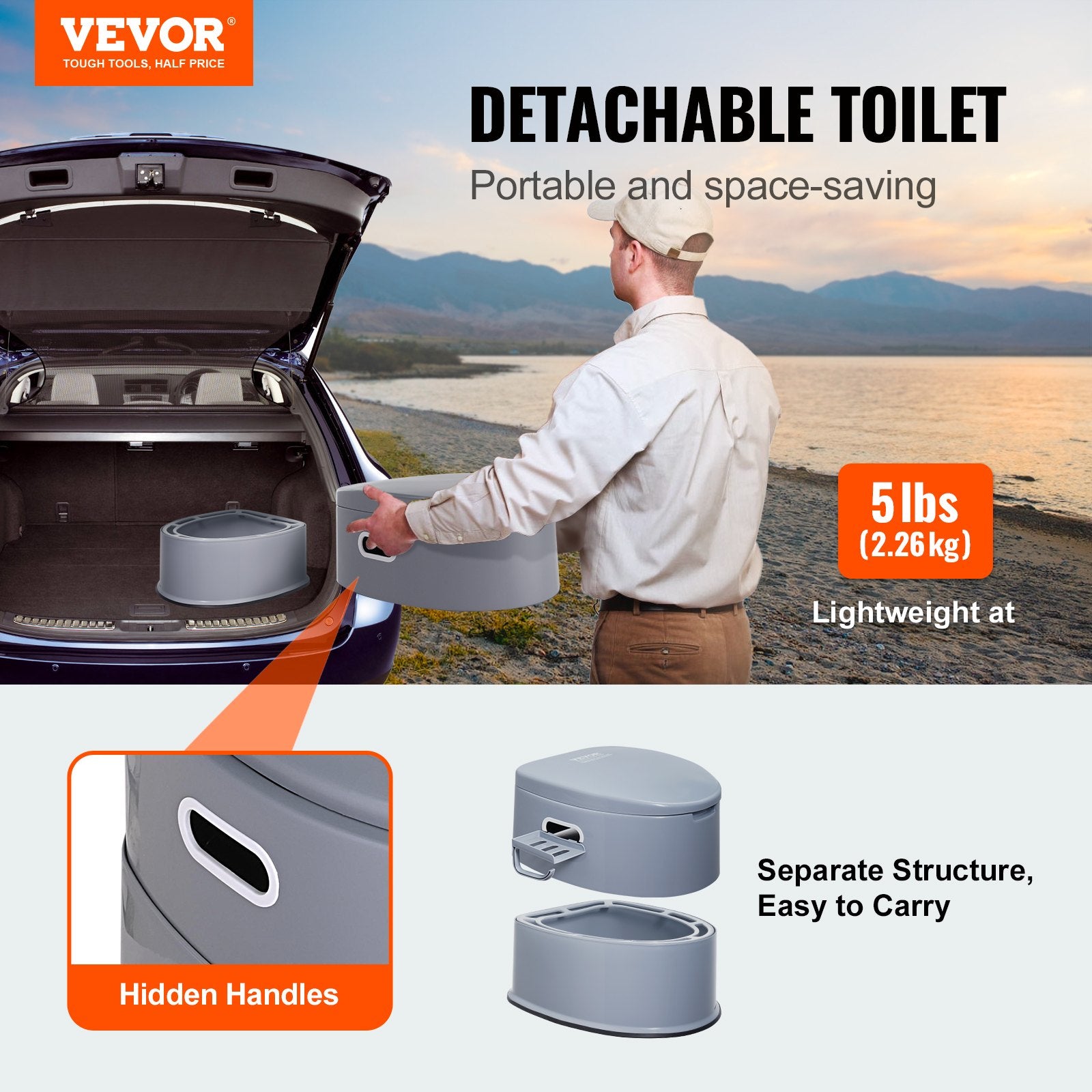 VEVOR Portable Toilet for Camping, Porta Potty with 5L Detachable Inner Bucket & Removable Paper Holder, Commode with Dual Lids, Travel Toilet for Adults Kids Outdoor Camping Car Long Road Trips