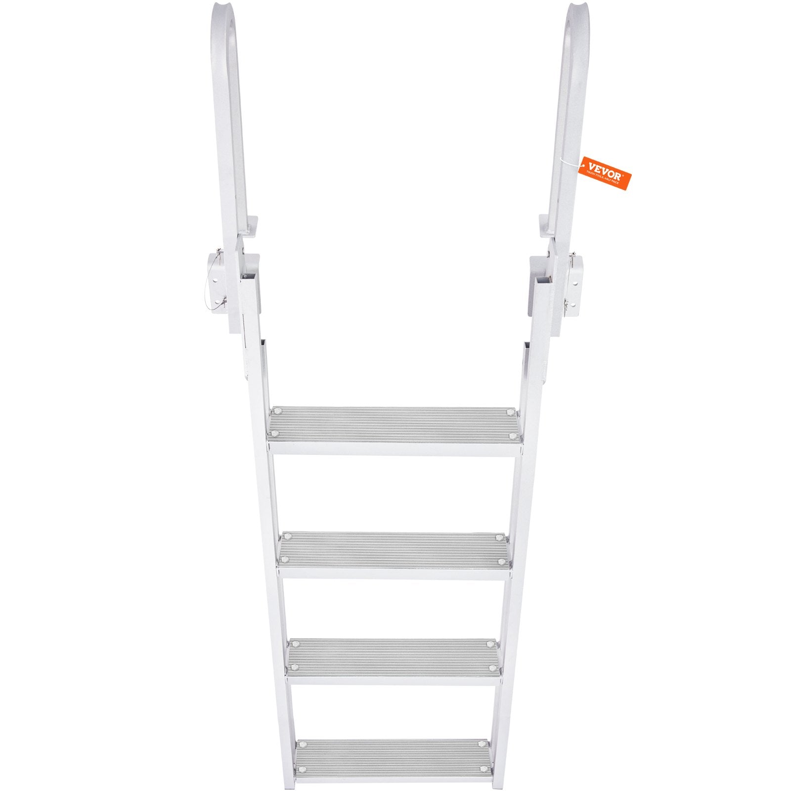 VEVOR Dock Ladder Flip Up 4 Steps, 159 kg Load Capacity, Aluminum Pontoon Boat Ladder with 4" Wide Step & Nonslip Mat,Swimm Step Ladder for Ship/Lake/Pool/Marine Boarding