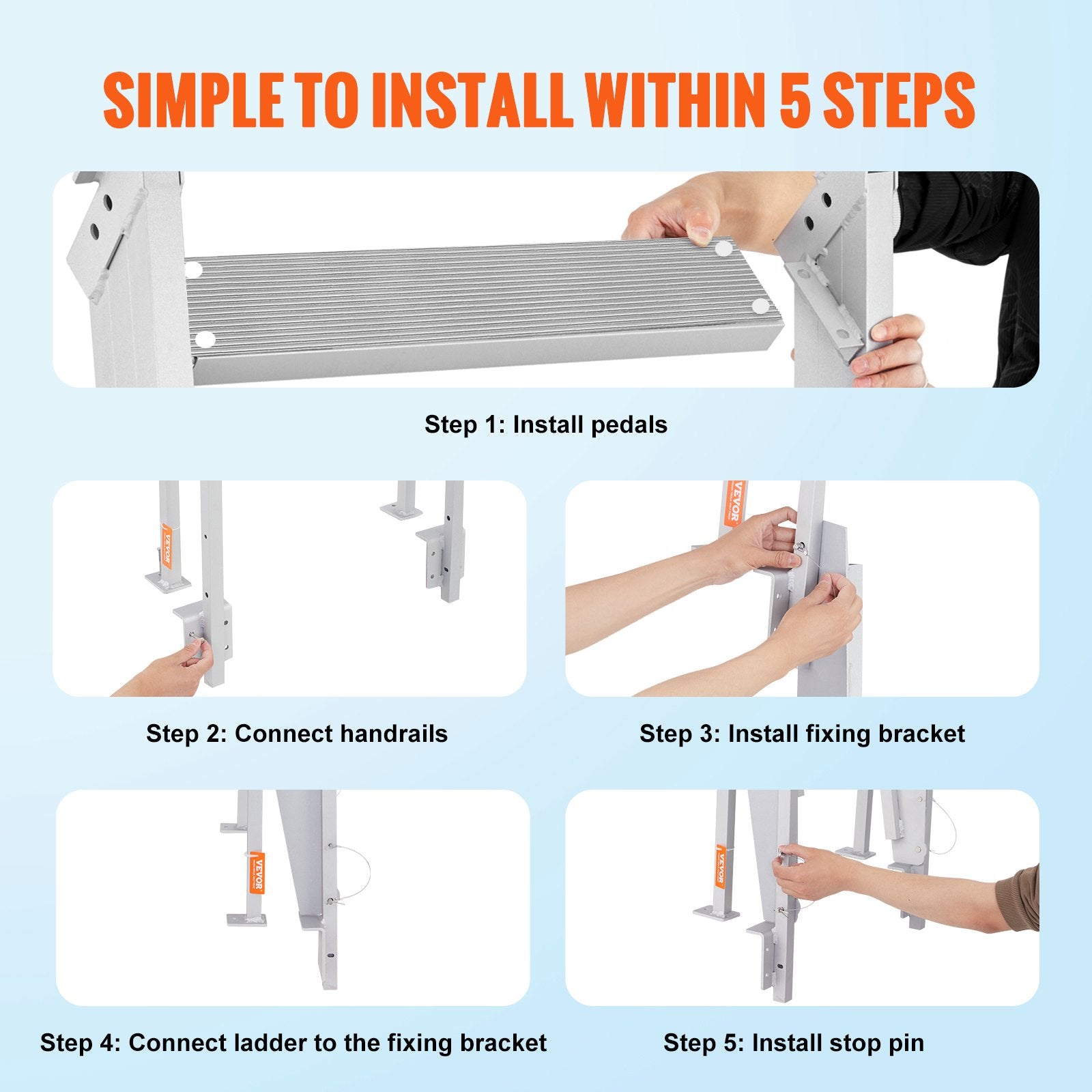 VEVOR Dock Ladder Flip Up 4 Steps, 159 kg Load Capacity, Aluminum Pontoon Boat Ladder with 4" Wide Step & Nonslip Mat,Swimm Step Ladder for Ship/Lake/Pool/Marine Boarding