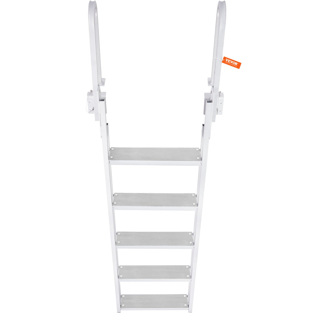 VEVOR Dock Ladder Flip Up 5 Steps, 350lbs Load Capacity, Aluminum Pontoon Boat Ladder with 4&quot; Wide Step &amp; Nonslip Rubber Mat,Swimm Step Ladder for Ship/Lake/Pool/Marine Boarding