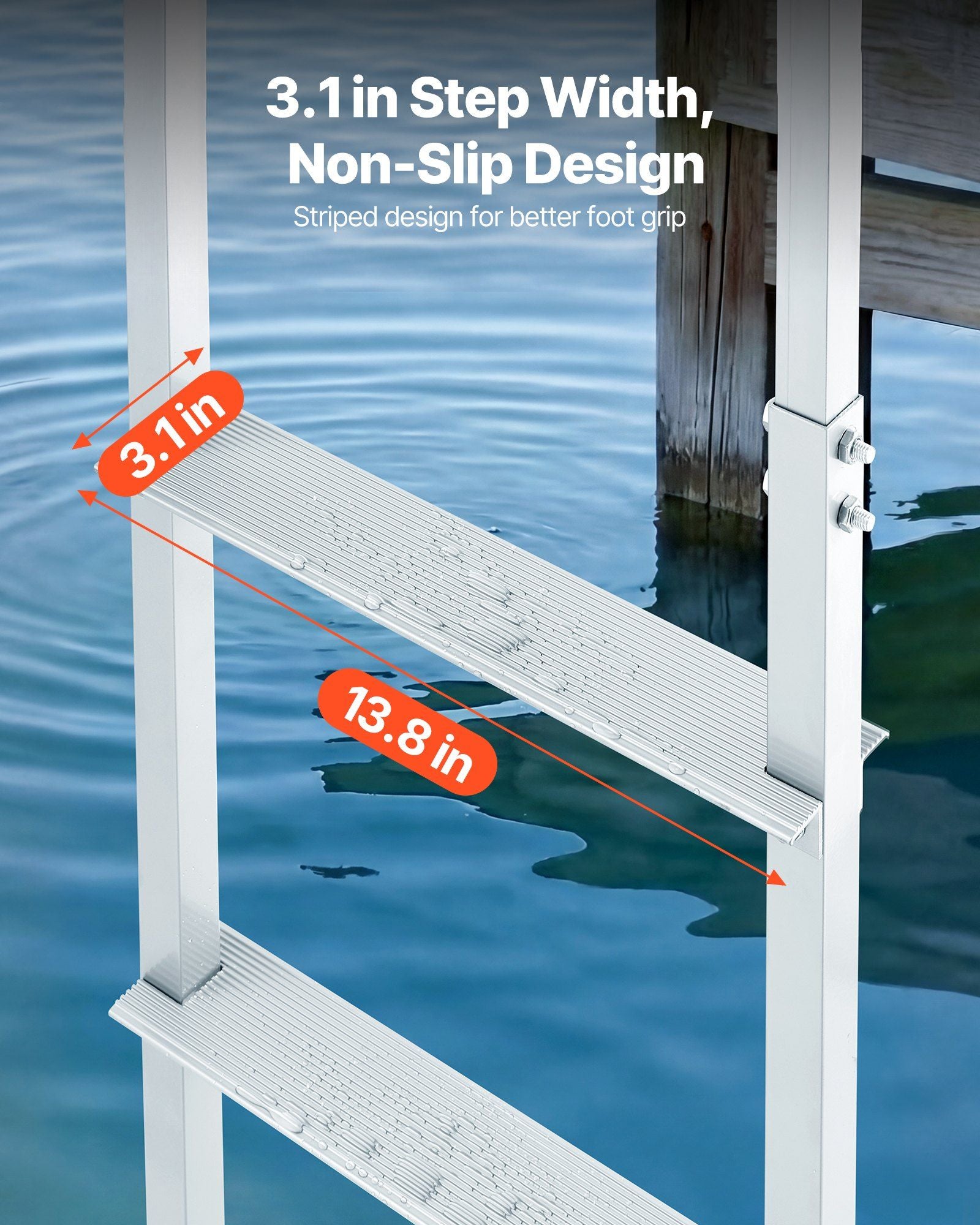 Removable Dock Ladder, 4 Steps, Aluminum Alloy Pontoon Boat Swim Ladder, with Non-Slip Wide Steps, 227 kg Weight Capacity, Quick Release Design, for Lake Swimming, Pool, Boat, Marine Boarding