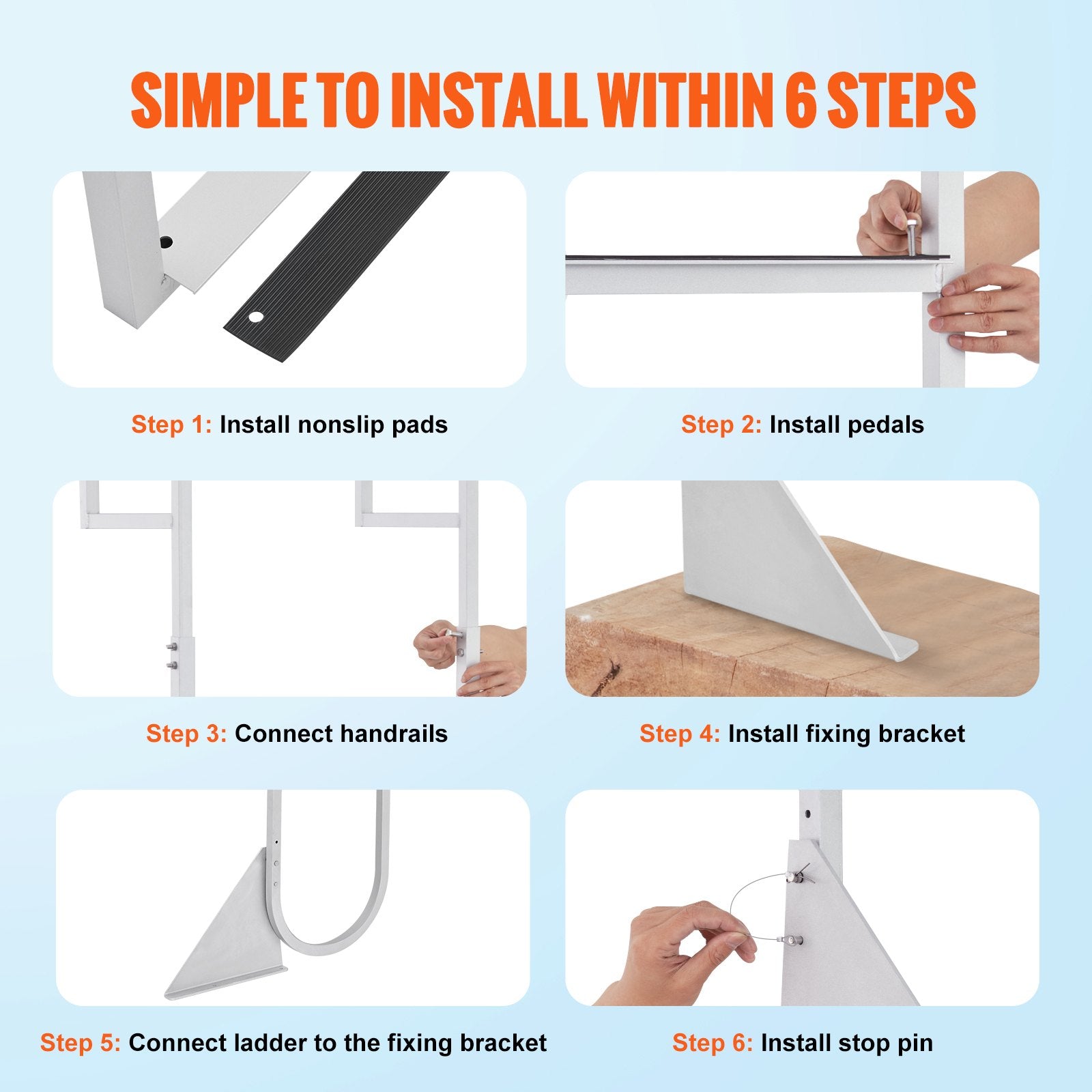 VEVOR Dock Ladder, Flip-Up 3 Steps, 159 kg Load Capacity, Aluminum Alloy Pontoon Boat Ladder with 50.8 mm Wide Step & Nonslip Rubber Mat, Easy to Install for Ship/Lake/Pool/Marine Boarding