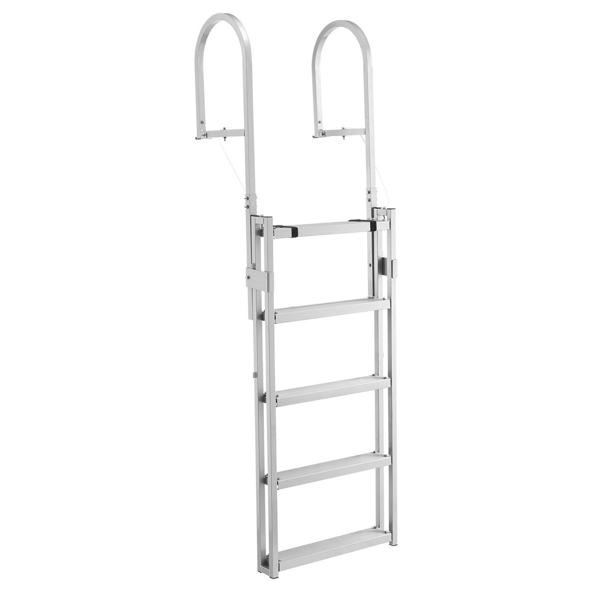 Retractable Dock Ladder, 5 Steps, Aluminum Alloy Pontoon Boat Swim Ladder, with Non-Slip Wide Steps, 159 kg Weight Capacity, Adjustable Height, for Lake Swimming, Pool, Boat, Marine Boarding
