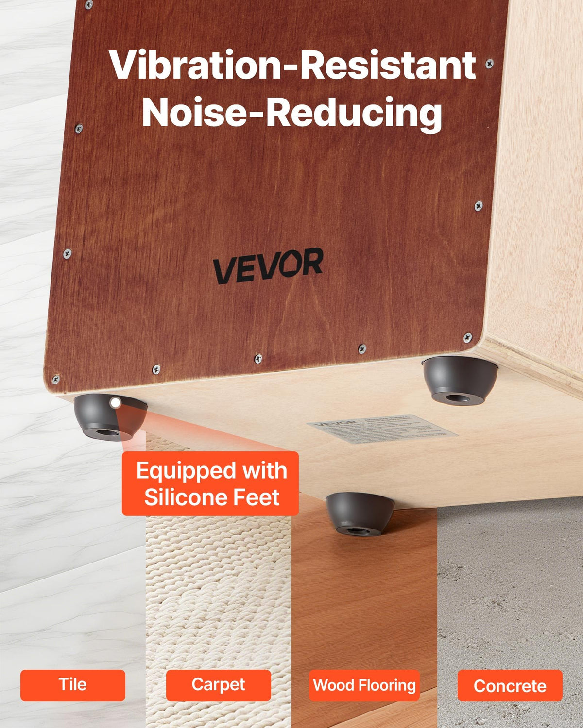VEVOR Cajon Box Drum, with Internal Snare Wires, Lightweight Wooden Percussion Box, Portable Birch Wood Drum Musical Instrument with Silicone Feet, for Beginners and Professionals, 305 x 305 x 430 mm