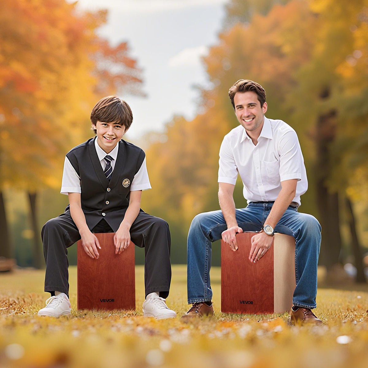 VEVOR Cajon Box Drum, with Internal Guitar Strings, Lightweight Wooden Percussion Box, Portable Birch Wood Drum Musical Instrument with Travel Bag, for Beginners and Professionals, 305 x 305 x 430 mm