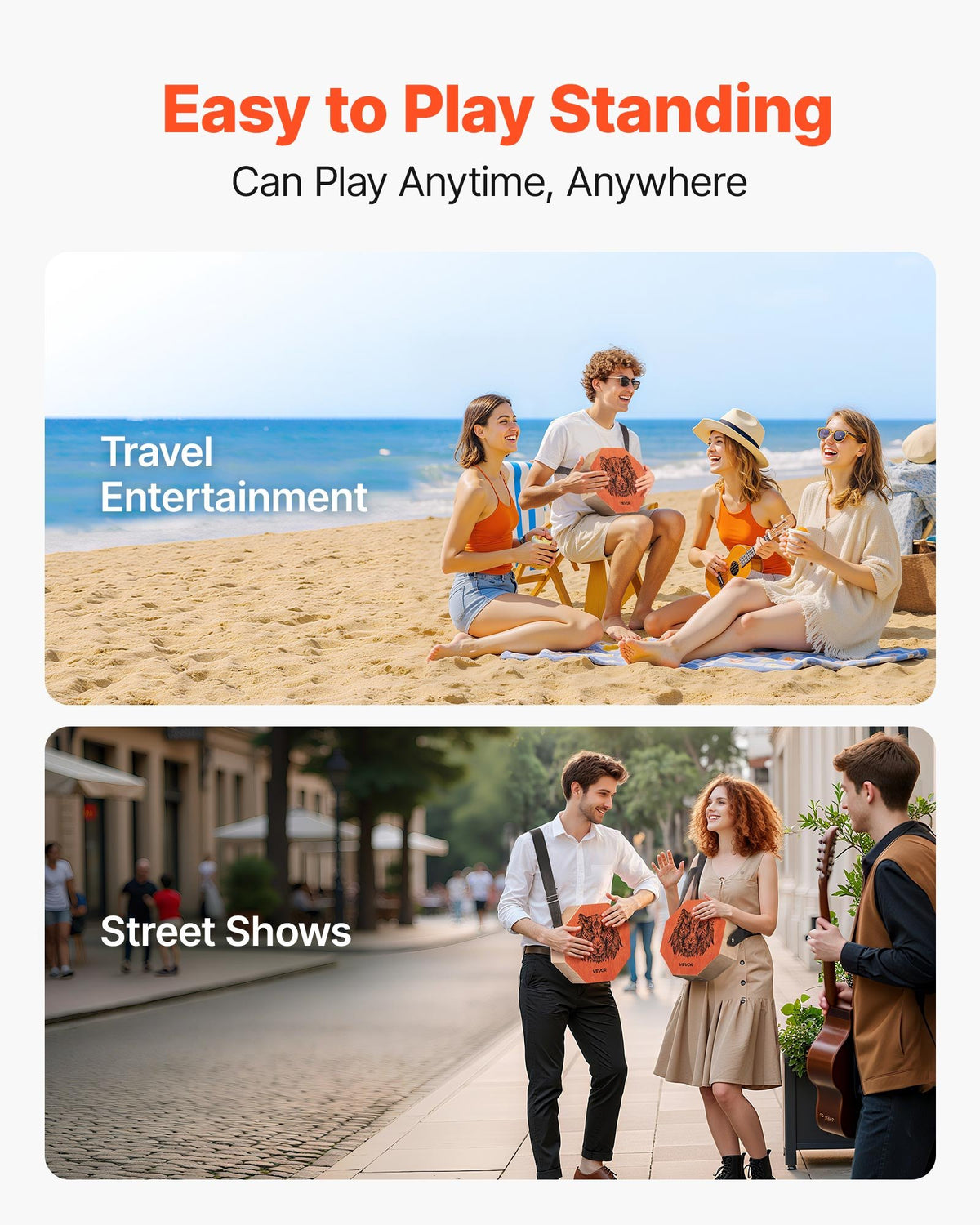 VEVOR Unique Cajon Box Drum, with Internal  Guitar Strings, Portable Wooden Percussion Box, Birch Wood Drum Musical Instrument with Adjustable Strap, for Beginners & Professionals, 295 x 295 x 100 mm