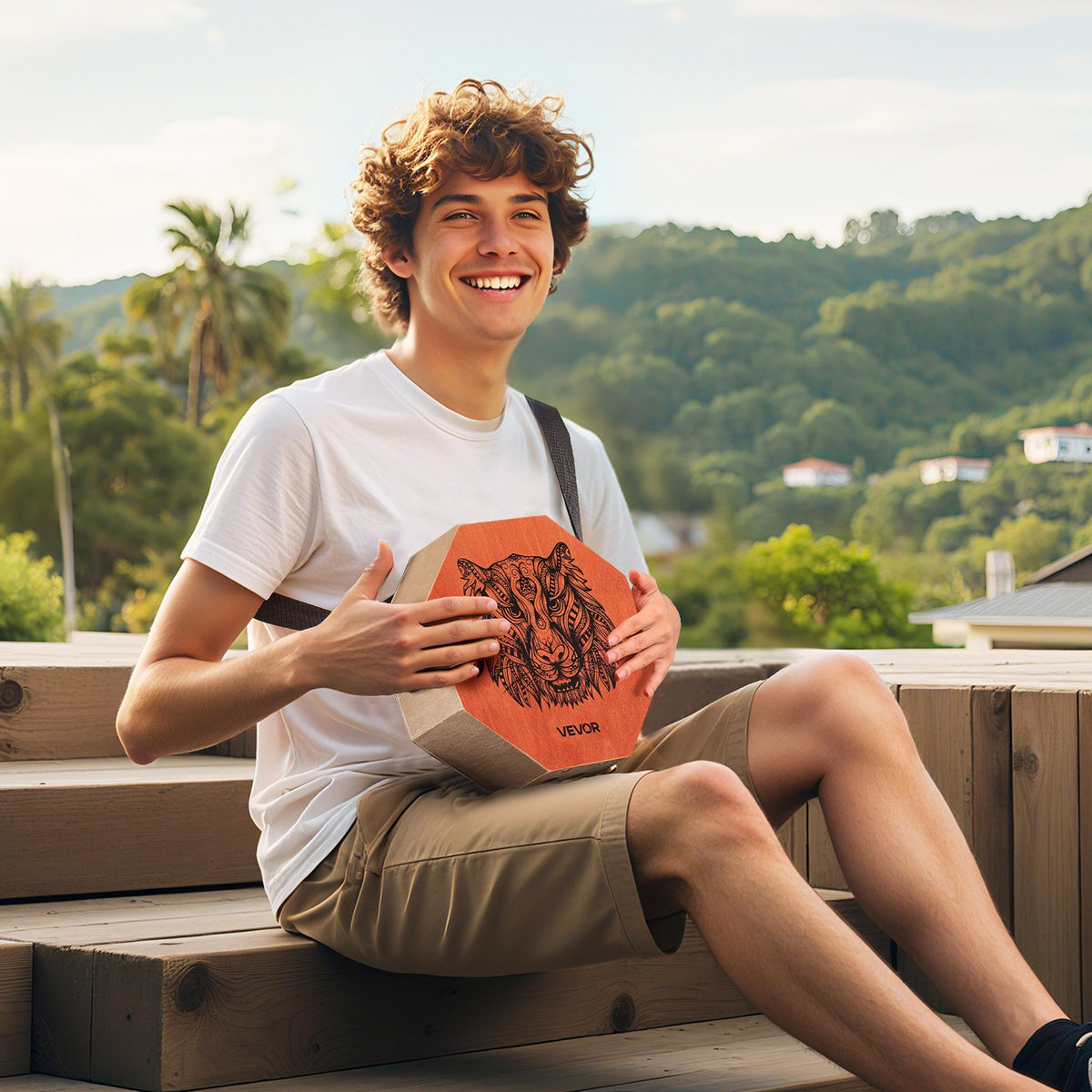 VEVOR Unique Cajon Box Drum, with Internal  Guitar Strings, Portable Wooden Percussion Box, Birch Wood Drum Musical Instrument with Adjustable Strap, for Beginners & Professionals, 295 x 295 x 100 mm