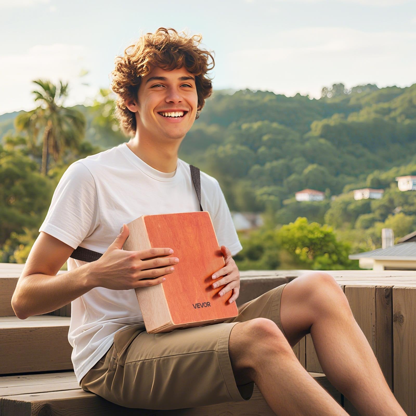 VEVOR Cajon Box Drum, with Internal Guitar Strings, Lightweight Wooden Percussion Box, Portable Birch Wood Drum with Travel Bag, Adjustable Strap, for Beginners and Professionals, 230 x 100 x 280 mm