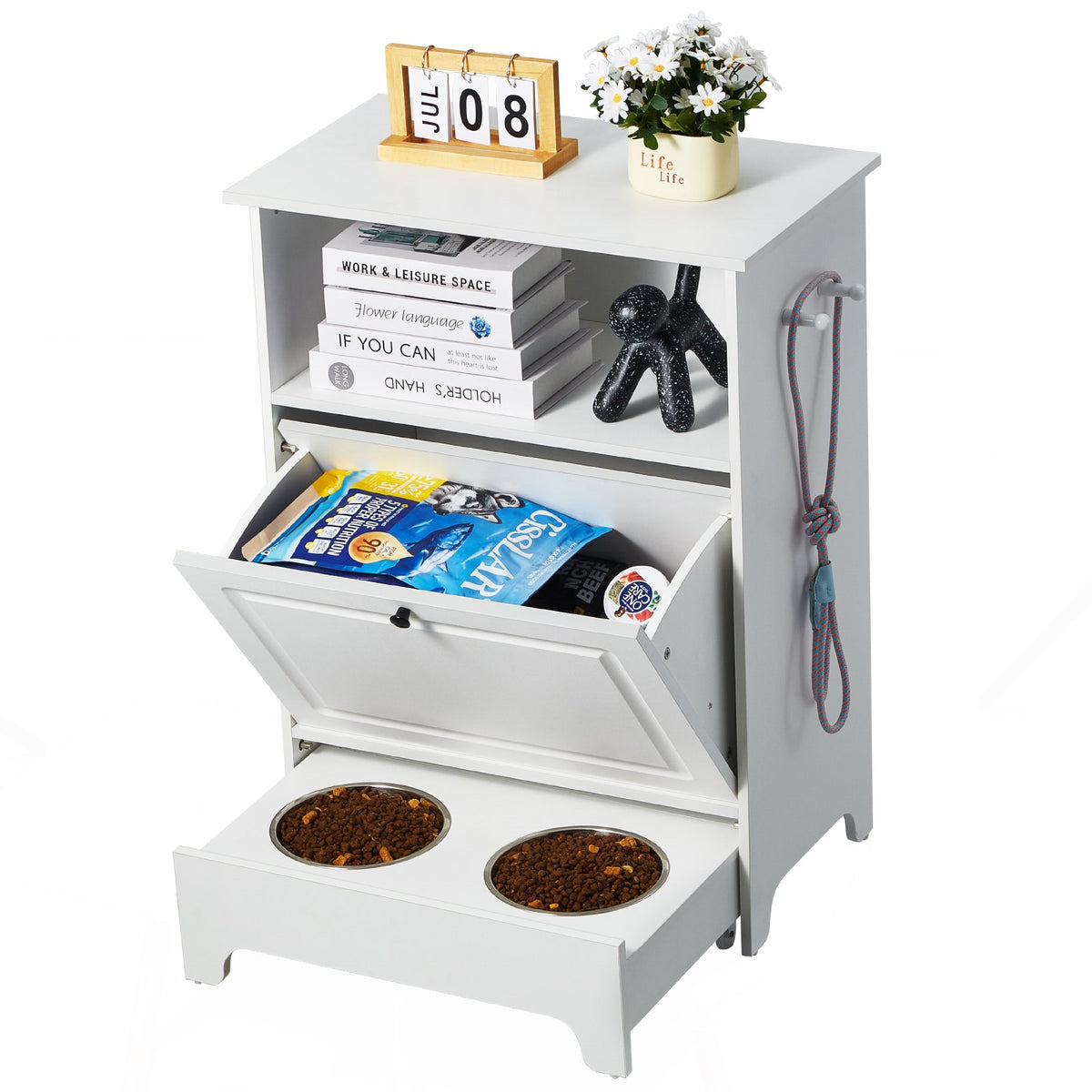 VEVOR Pet Feeding Station w/ 2 Elevated Dog Bowls Dog Food &amp; Toy Storage Cabinet