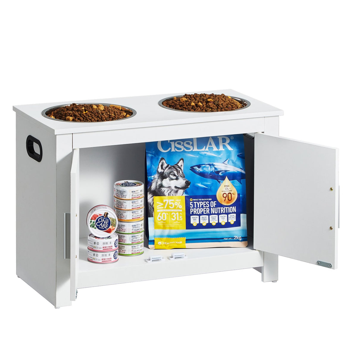 VEVOR Pet Feeding Station w/ 2 Elevated Dog Bowls Dog Food &amp; Toy Storage Cabinet
