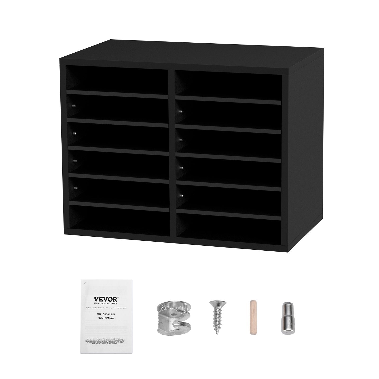 VEVOR Wood Literature Organizer Adjustable File Sorter 12 Compartments Black