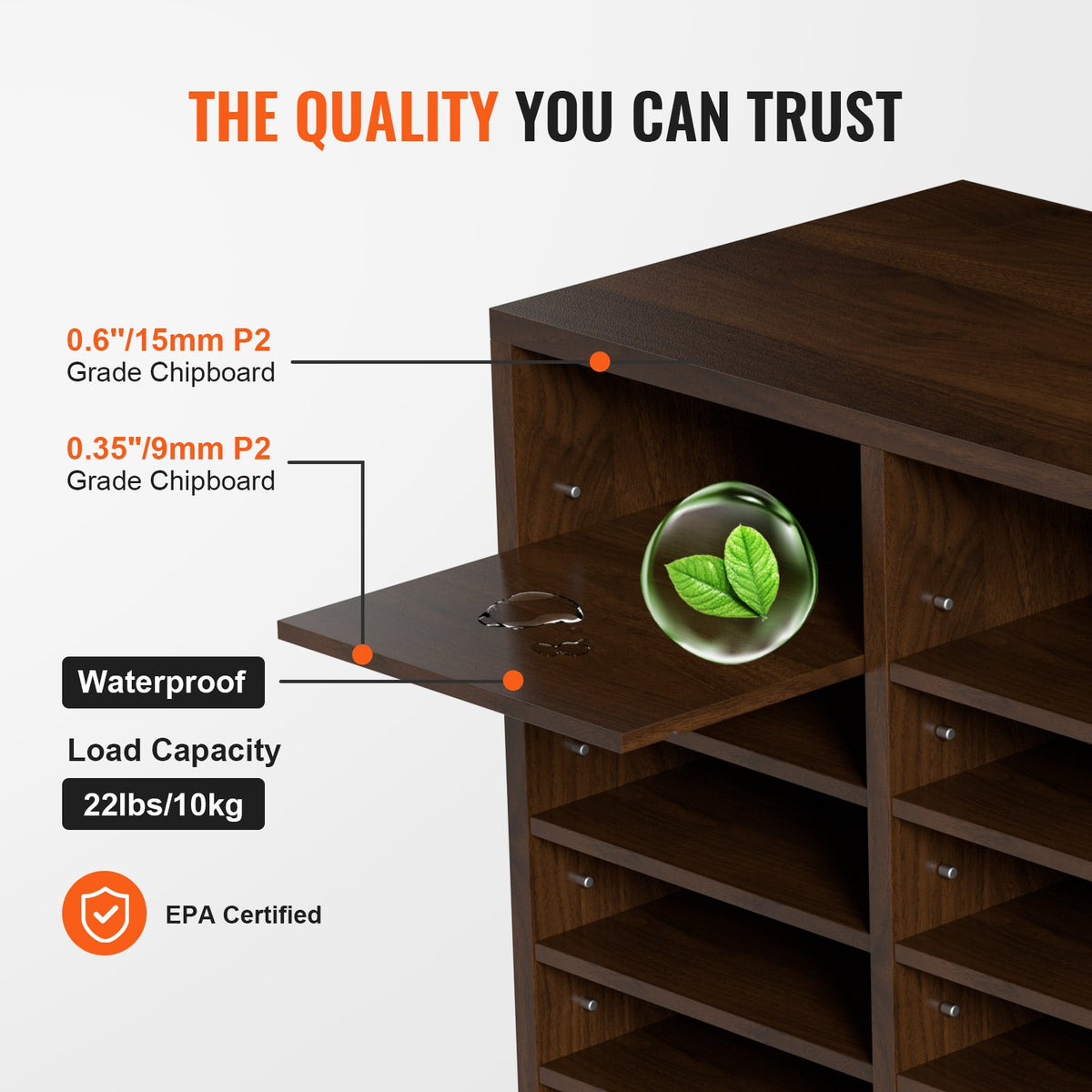 VEVOR Wood Literature Organizer Adjustable File Sorter 24 Compartments Brown